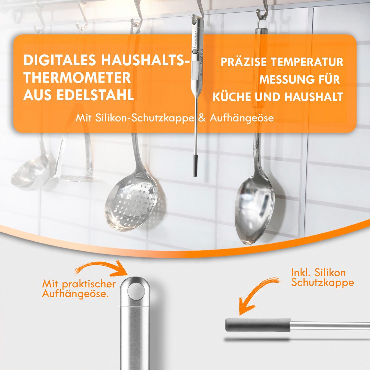 ProfiCook Kochthermometer PC-DHT 1039, Küchenthermometer aus Edelstahl, LCD-Display