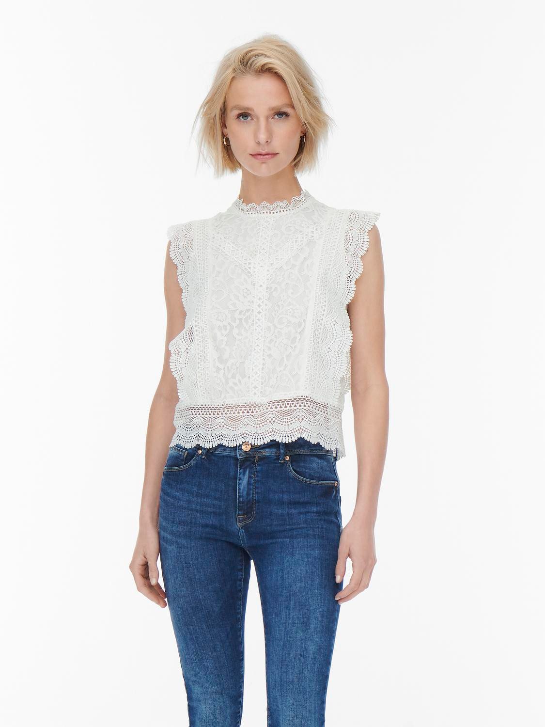 ONLY Spitzenshirt ONLKARO – Spitzentop mit Stehkragen für elegante Looks re günstig online kaufen