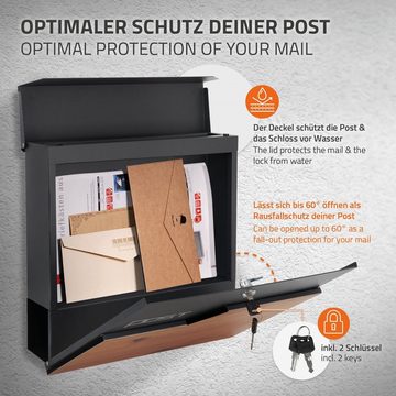 ML-DESIGN Briefkasten Wandbriefkasten Postkasten Mailbox, Anthrazit-Holzoptik 37x11x37cm Edelstahl mit Zeitungsfach 2 Schlüssel