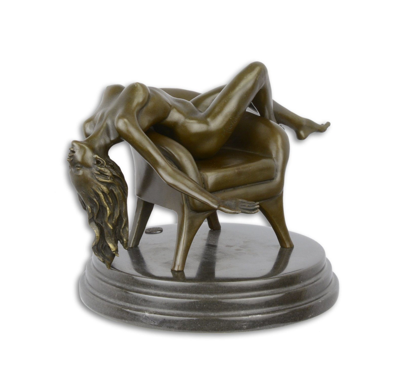 Aubaho Skulptur Bronzefigur Frau auf Sessel Erotik Akt Kunst Bronze Skulptur Figur Ant
