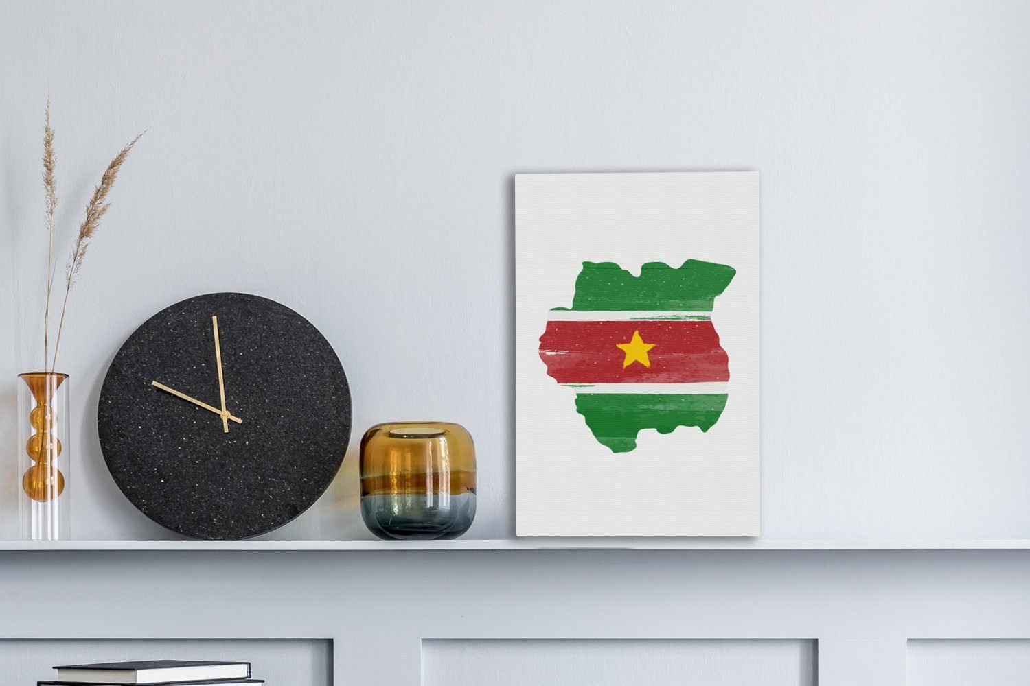Karte Leinwandbild (1 20x30 Flagge mit Leinwandbild fertig cm St), bespannt Gemälde, Suriname, inkl. Zackenaufhänger, OneMillionCanvasses®