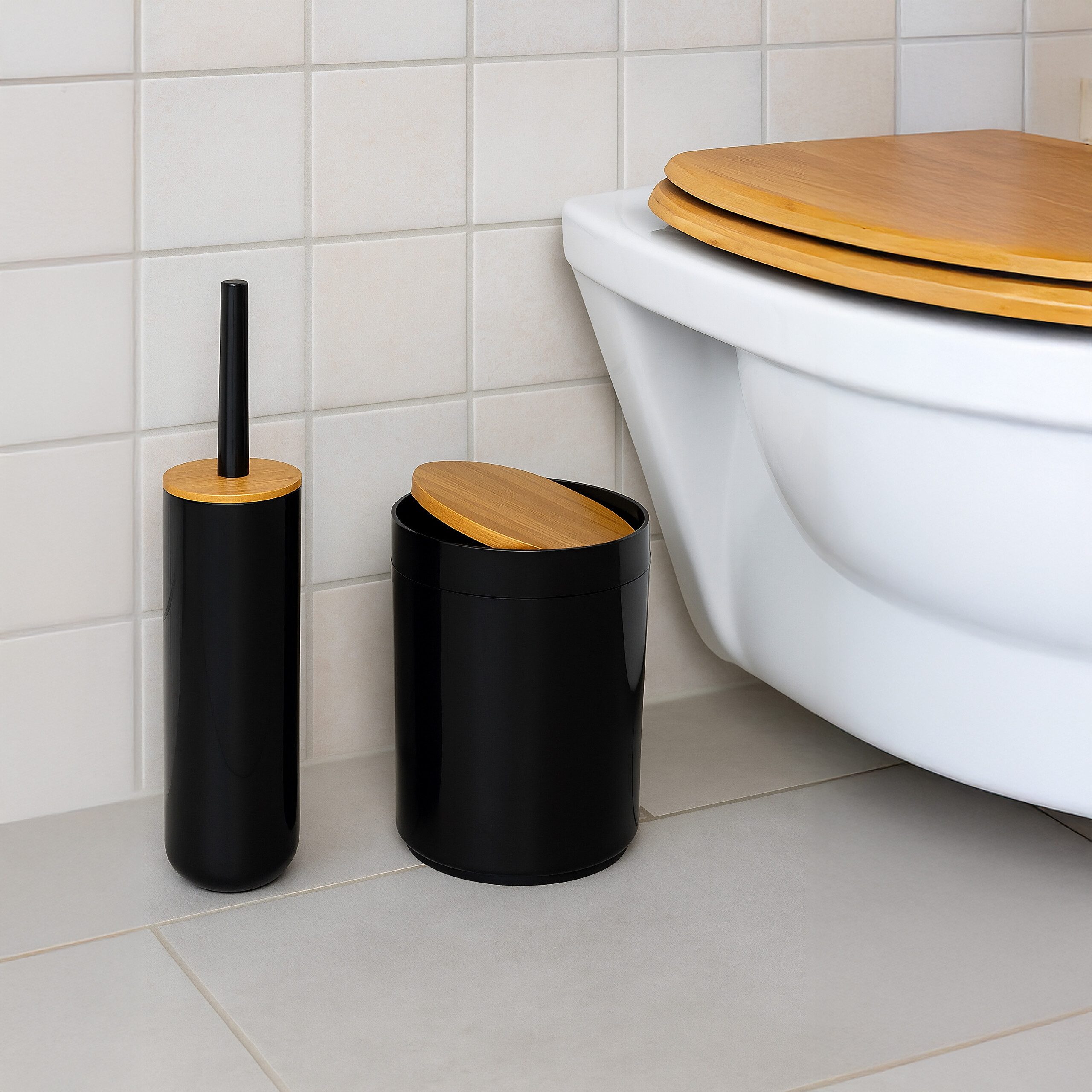 relaxdays Badaccessoire-Set 7-teiliges Badezimmer Set, schwarz