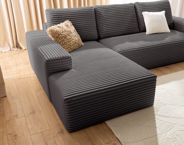 PROMETO Möbel Ecksofa Azzano U-Form, Sofa U-Form, Couch Breitcord Stoff