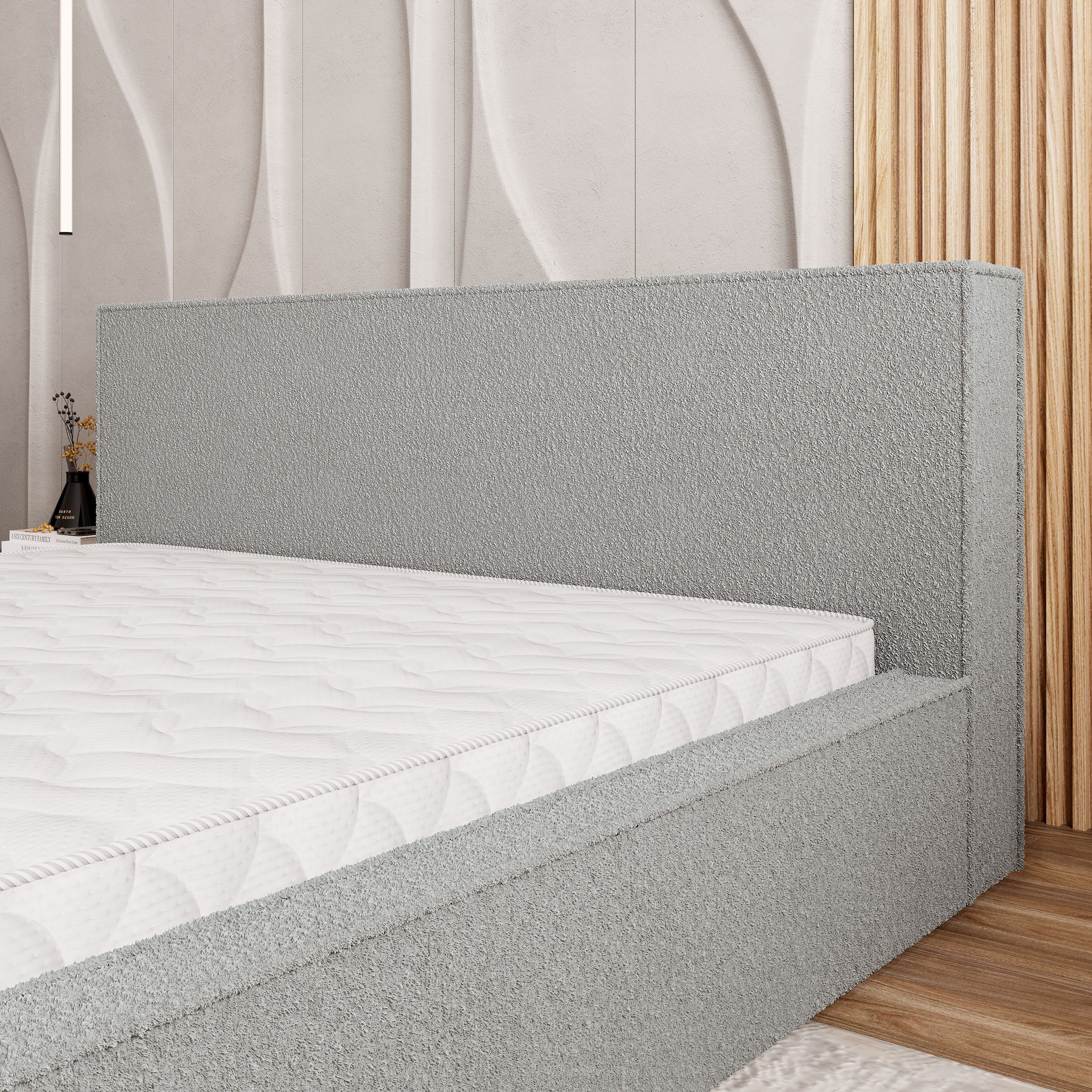 Masseno Polsterbett CELORA 180x200 cm grau (mit Bettkasten und Lattenrost)