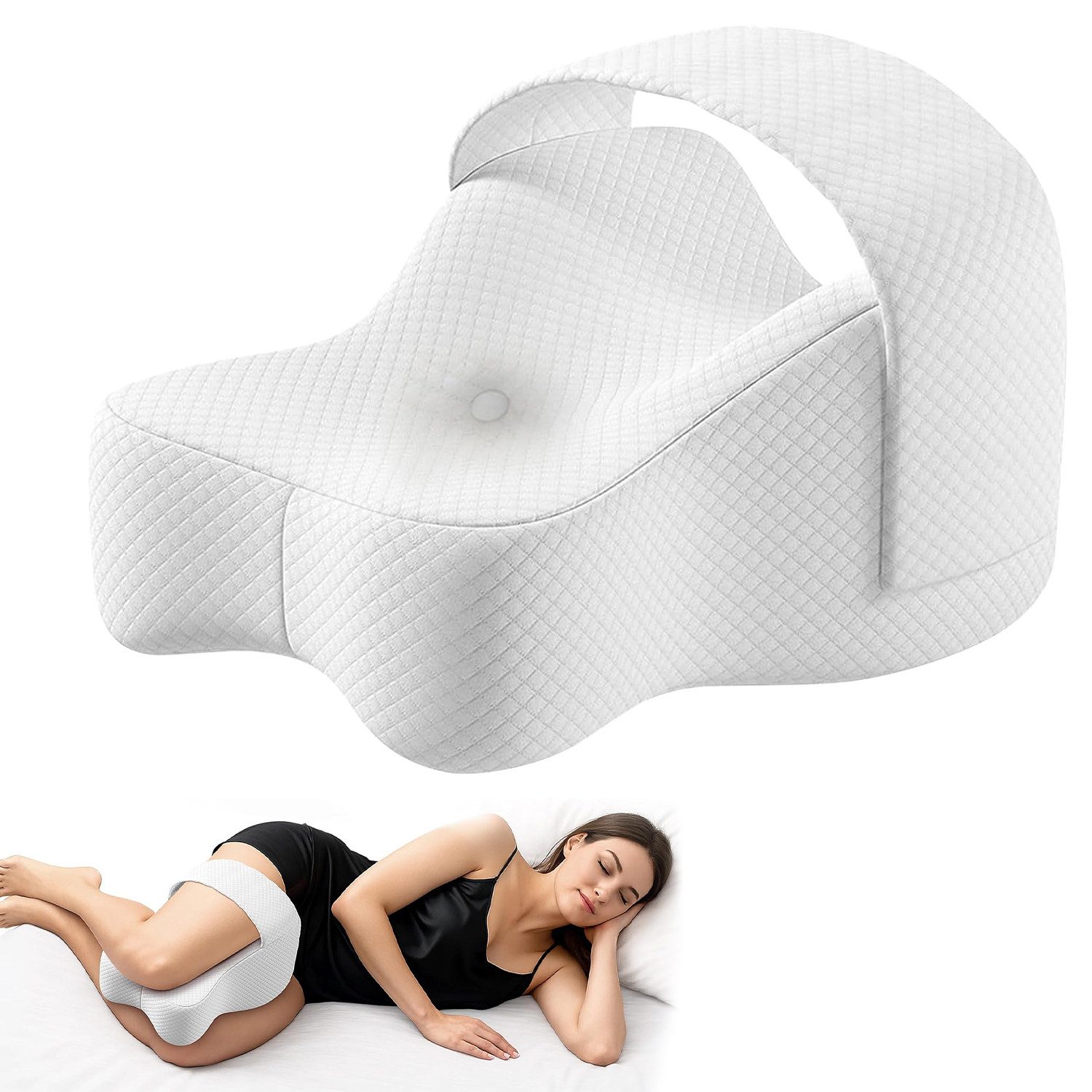 OSTWOLKE Kniekissen für Seitenschläfer, Orthopädisches Bein-Kissen aus Memory-Foam, Ergonomisches Lagerungskissen, Atmungsaktiver und waschbarer Bezug