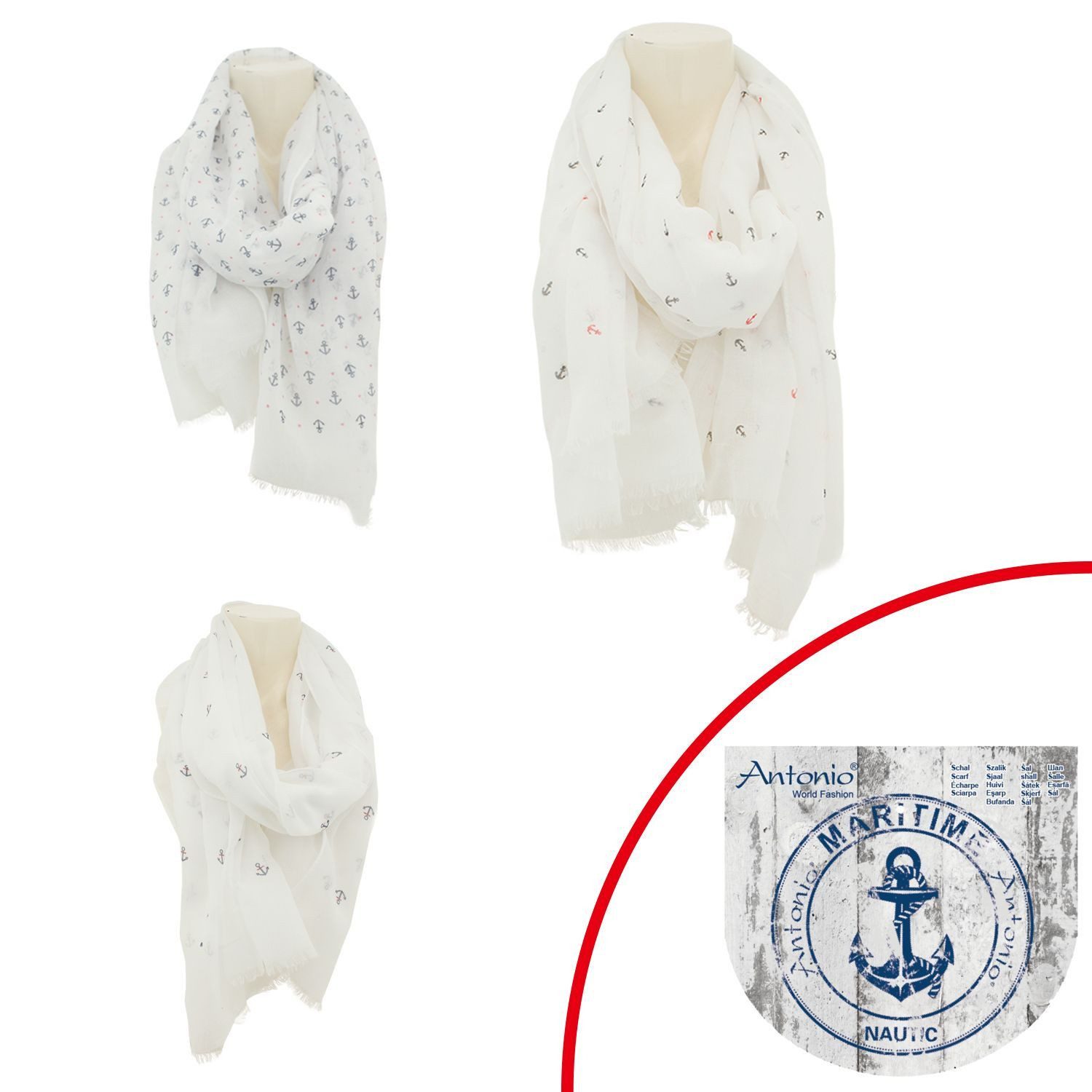 VewoTex Modeschal Sommer Damen Schal » Maritimes Design » Halstuch weiß mit günstig online kaufen