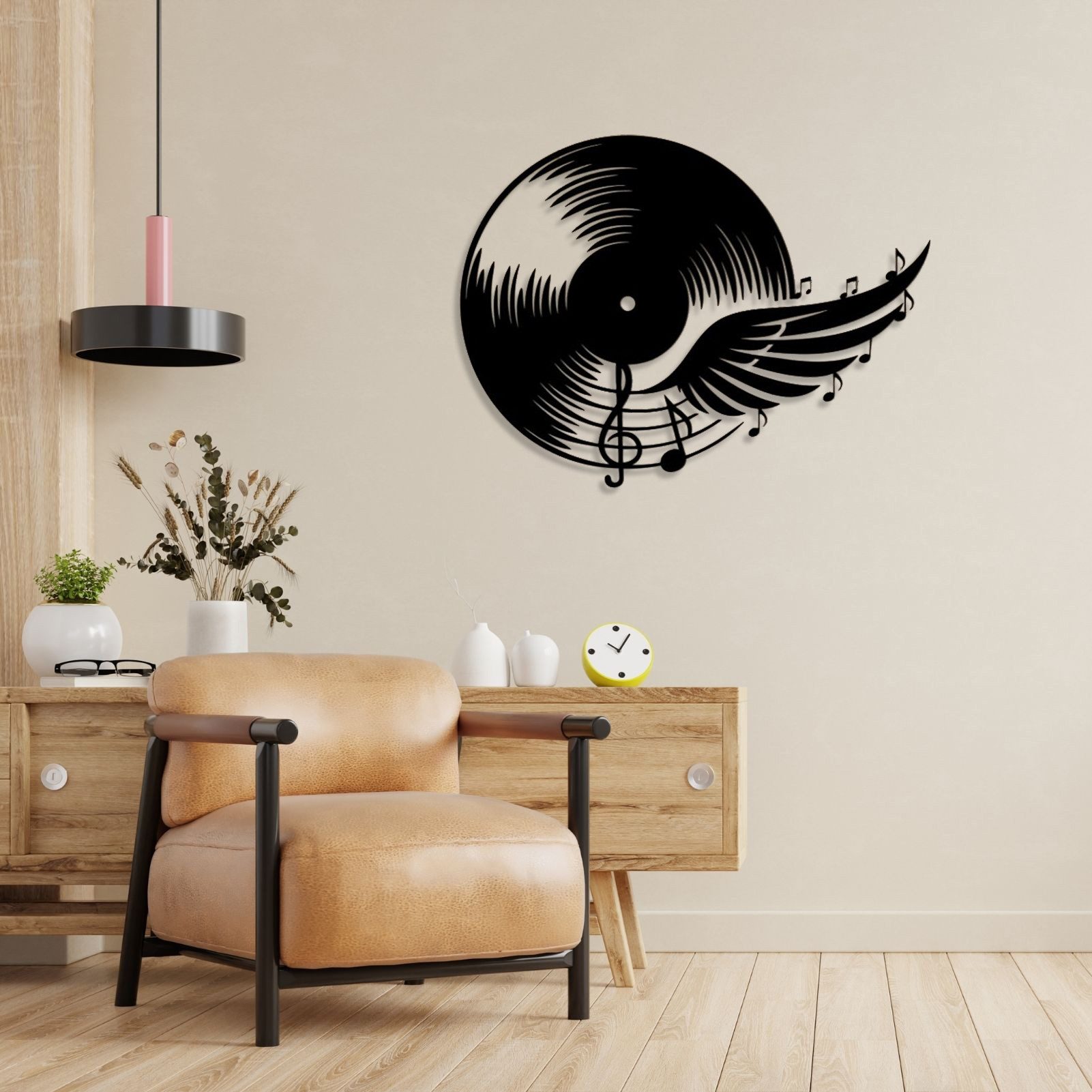 Jumpeak Wanddekoobjekt Wanddekoration in Form einer Schallplatte,Noten,Flügel,Silhouetten, Metall, 4 Farben, 2Größen, Wanddekoration für das Wohnzimmer,Retro