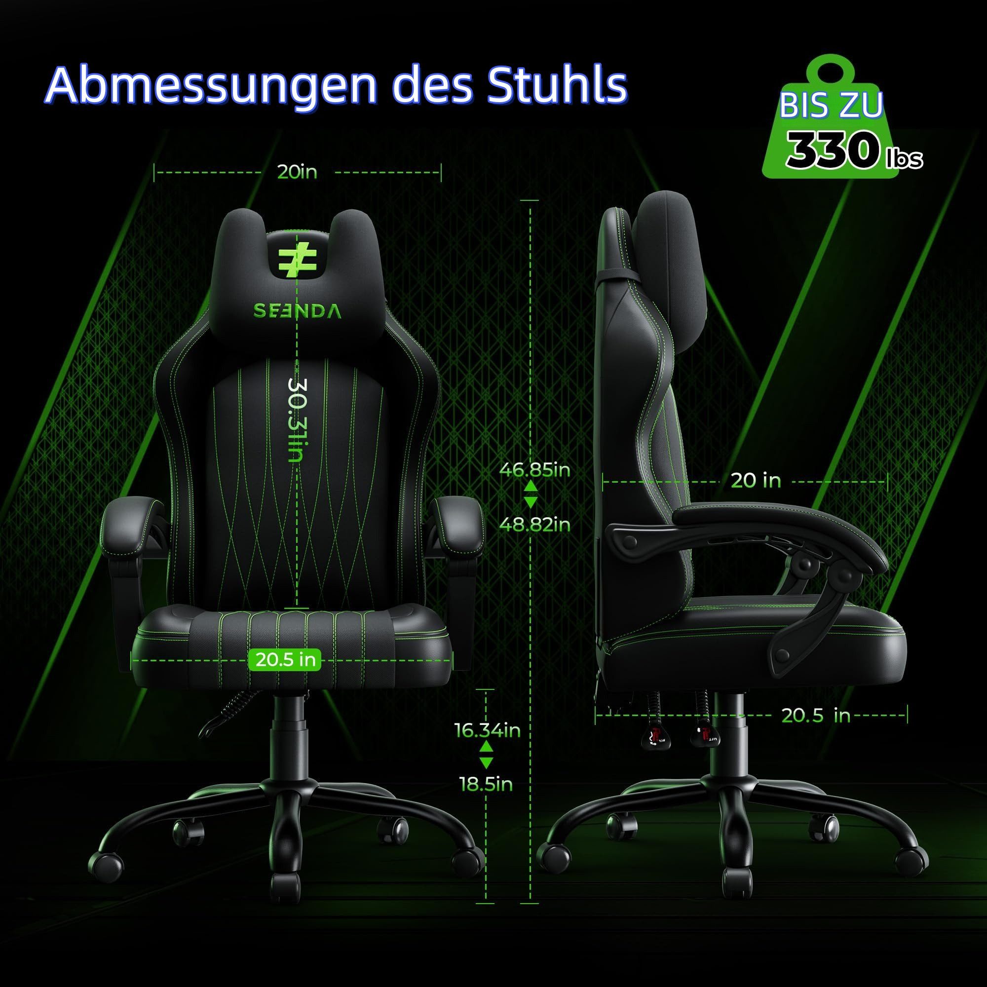 Seenda Gaming-Stuhl GCP-18 Ergonomischer Gamingstuhl, mit 90–135° Rückenlehne, gekoppelte Armlehnen, SGS