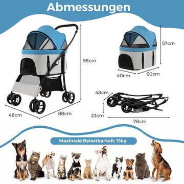 COSTWAY Hundebuggy Hundewagen, mit verstellbarem Vordach, 88 x 48 x 98cm