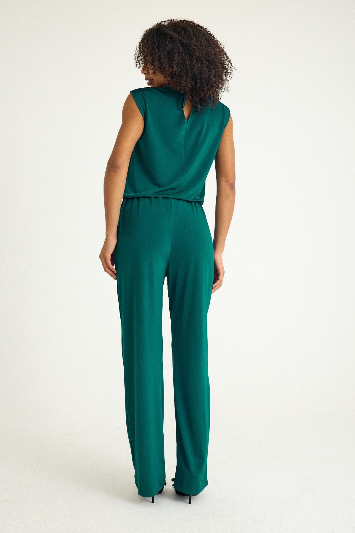 fashionshowcase Overall Eleganter Damen Jumpsuit aus Stretch-Jersey Einteilig Anpassbare Bänder, figurbetonte Passform – Bild 5 von 5