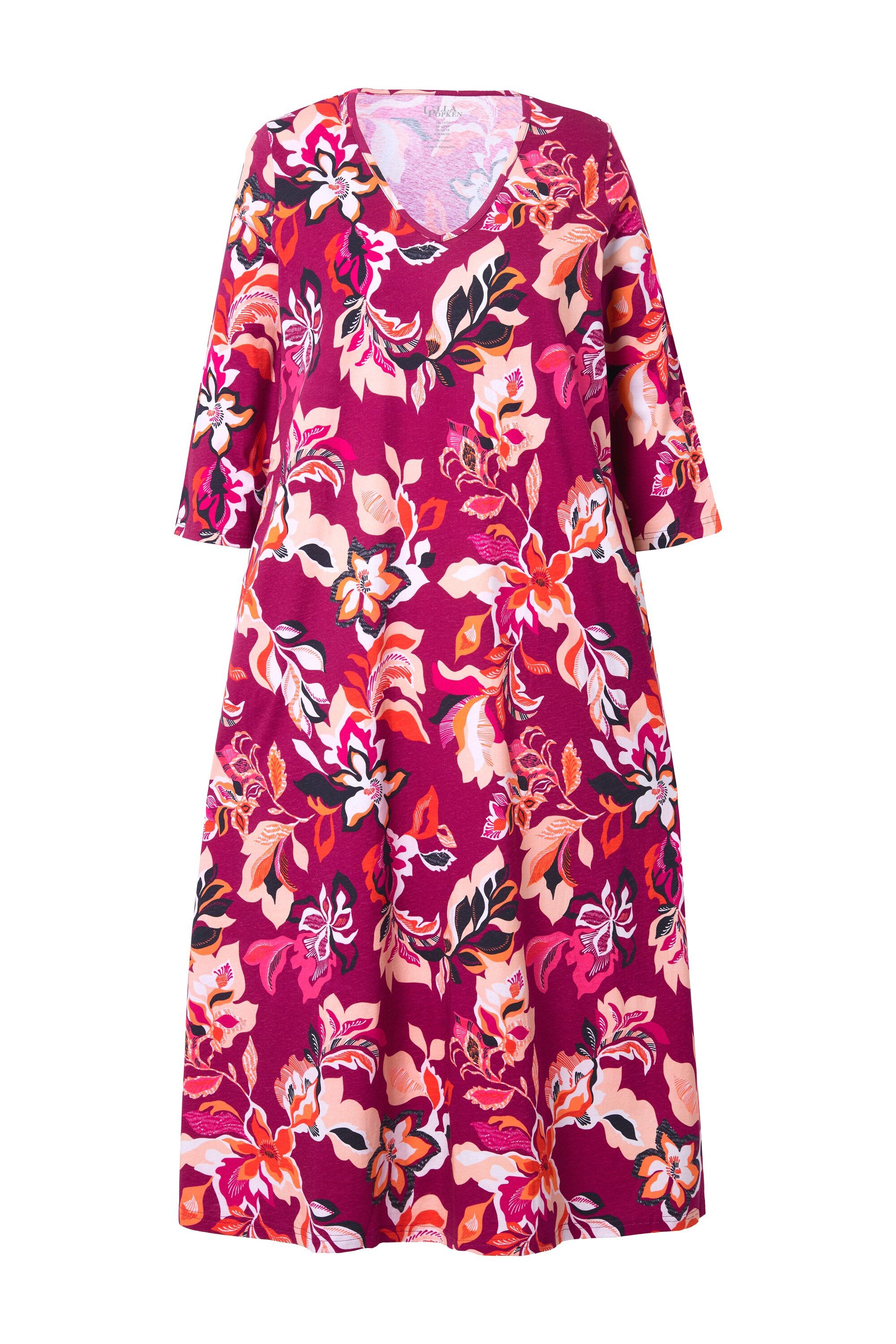 Ulla Popken Maxikleid Jerseykleid Blüten A-Linie V-Ausschnitt 3/4-Arm günstig online kaufen