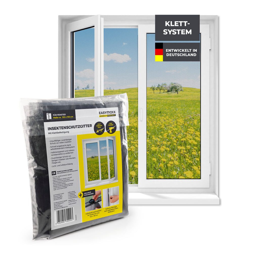EASYmaxx Insektenschutz-Fensterrahmen Moskitonetz mit Klettverschluss, (1-St), 130x150cm zuschneidbar mit Klettbefestigung