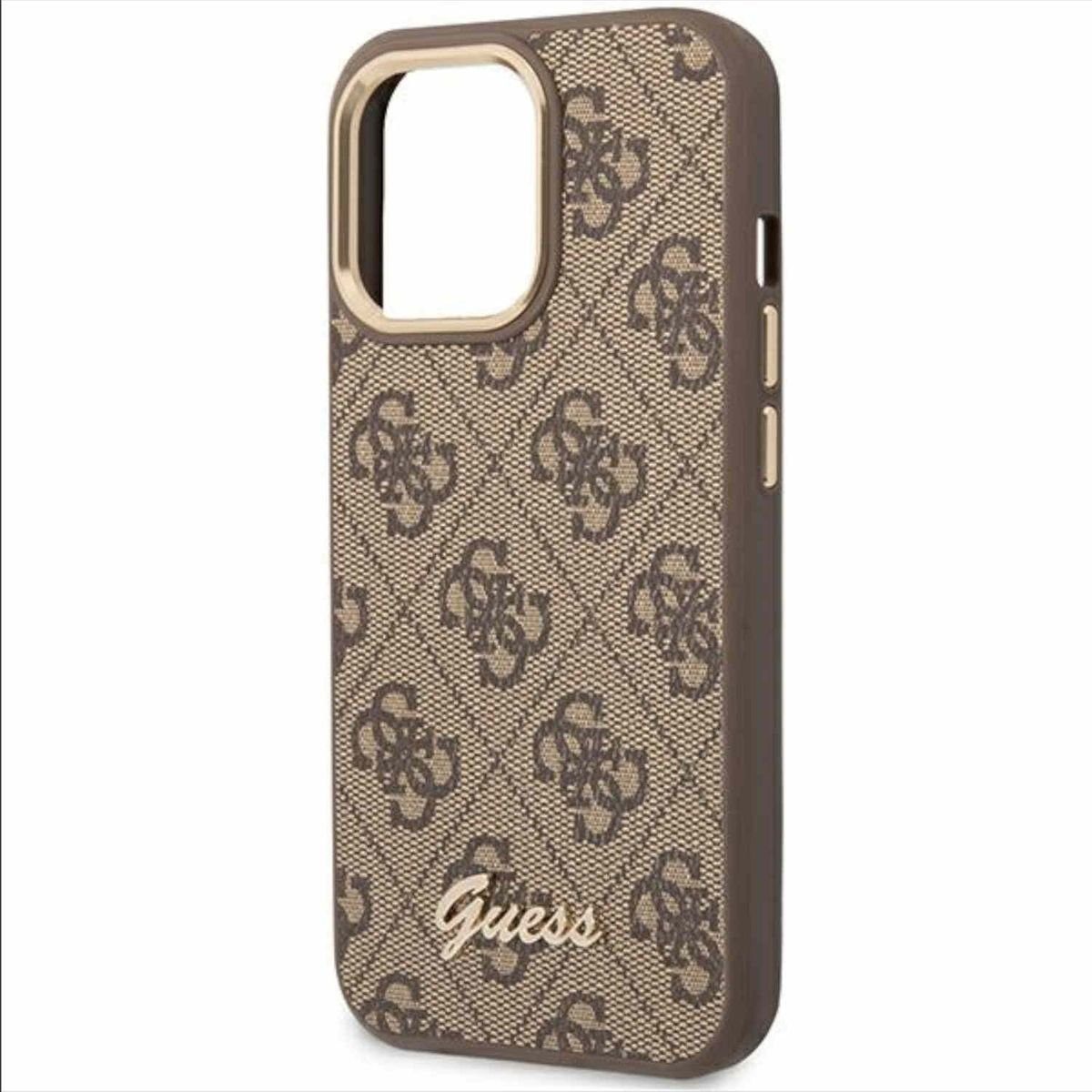 Guess Smartphone-Hülle Guess 4G Vintage Gold Logo Hülle Case für Apple iPhone 14 Pro Braun