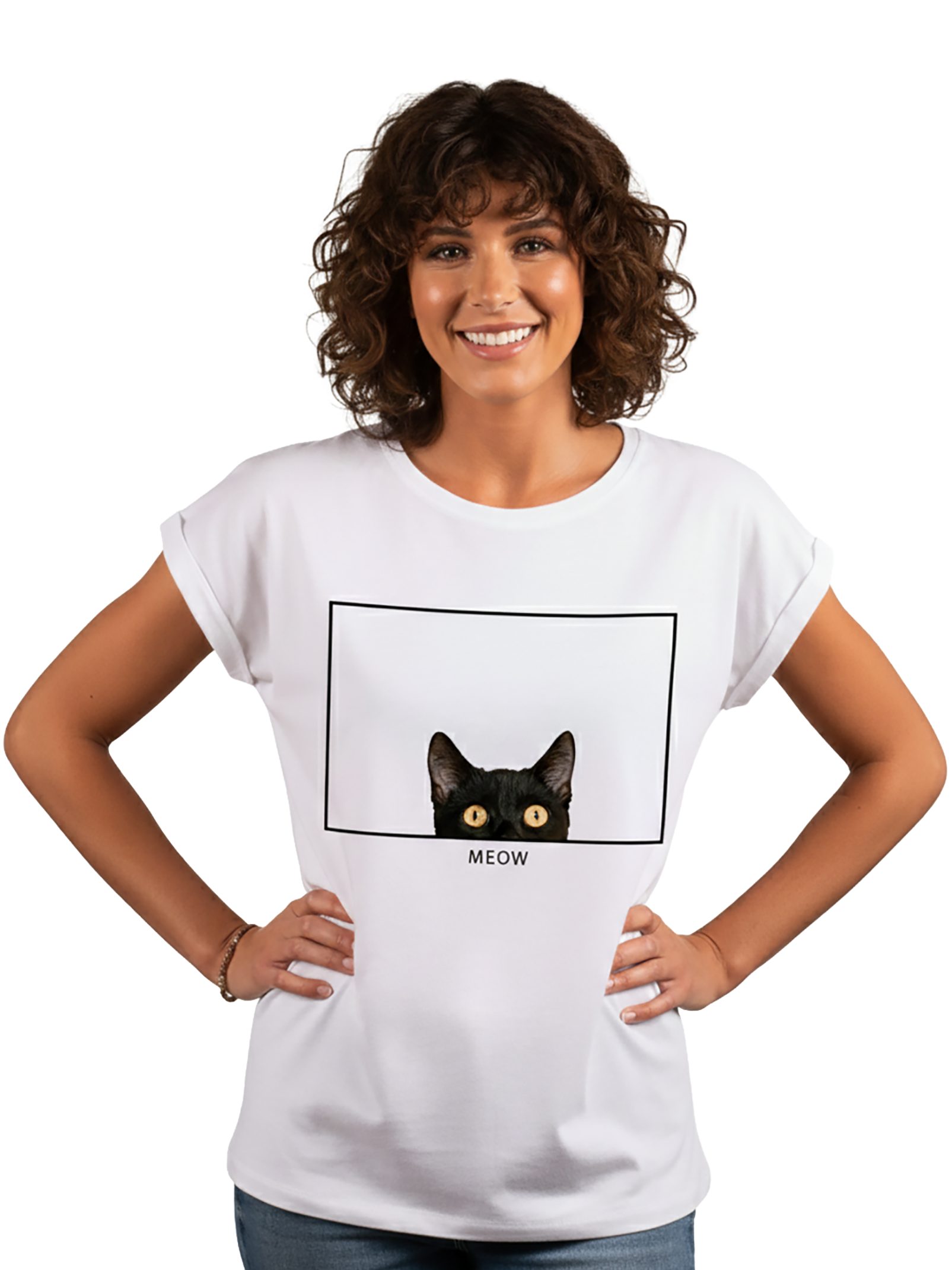 MAKAYA Print-Shirt Katzenshirt Damen Top Katzenmotiv Lustige Katzen Geschenke Katzenfans
