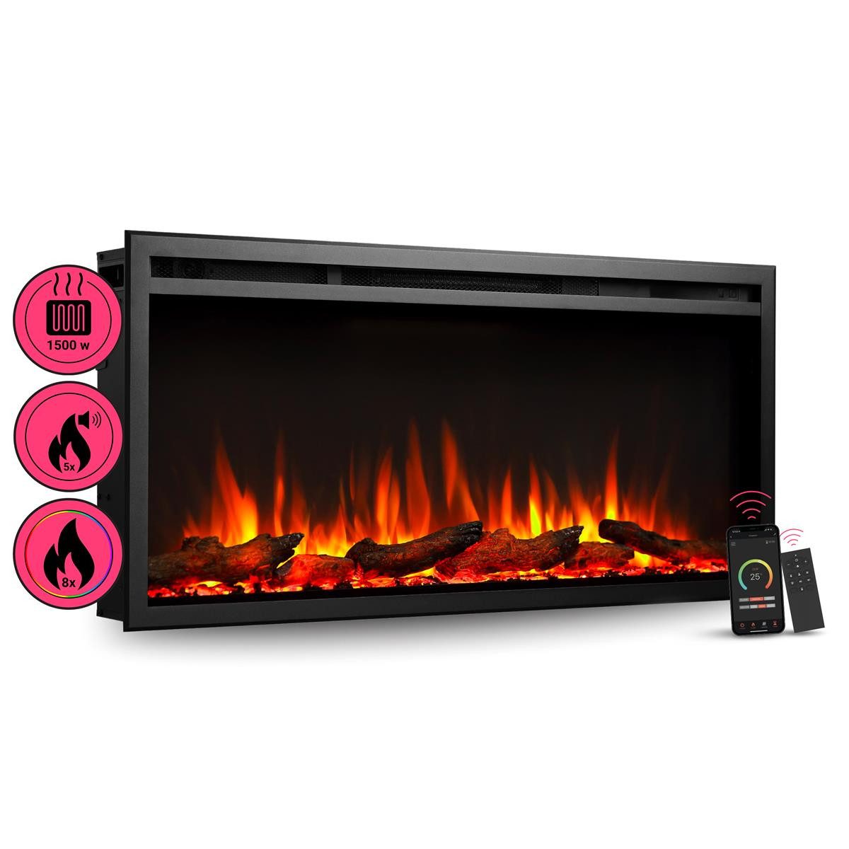 Balderia Elektrokamin Atalanta 40, Smarter Einbaukamin 40 Zoll: 3D Flamme, App, Knister