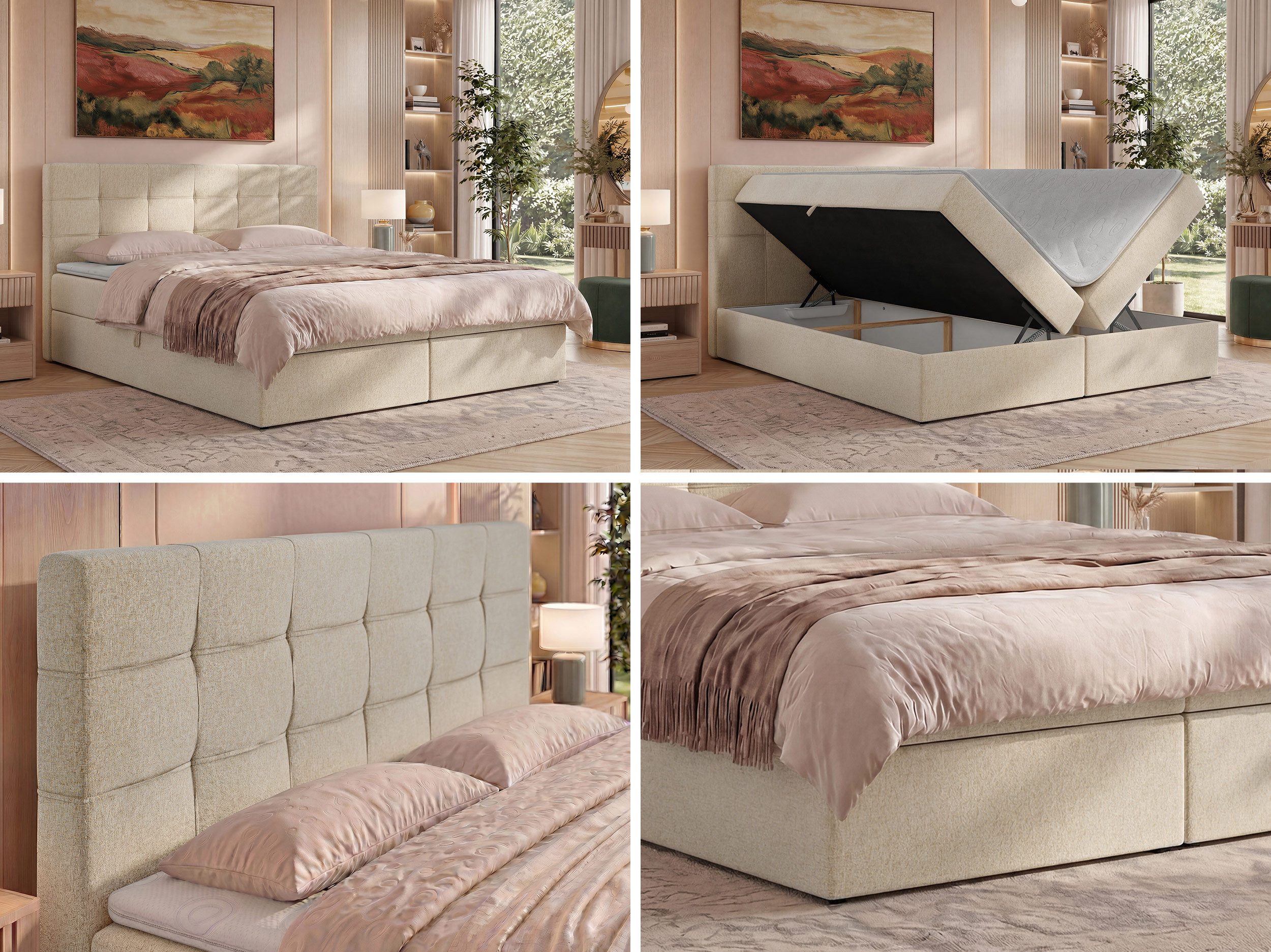 MKS MÖBEL Boxspringbett SOLVEN (Packung, Gepolstertes Kopfteil, Topper, Bettkasten), Doppelbett, Bonell-Federn, inkl. Bettkasten und Topper T25/Visco