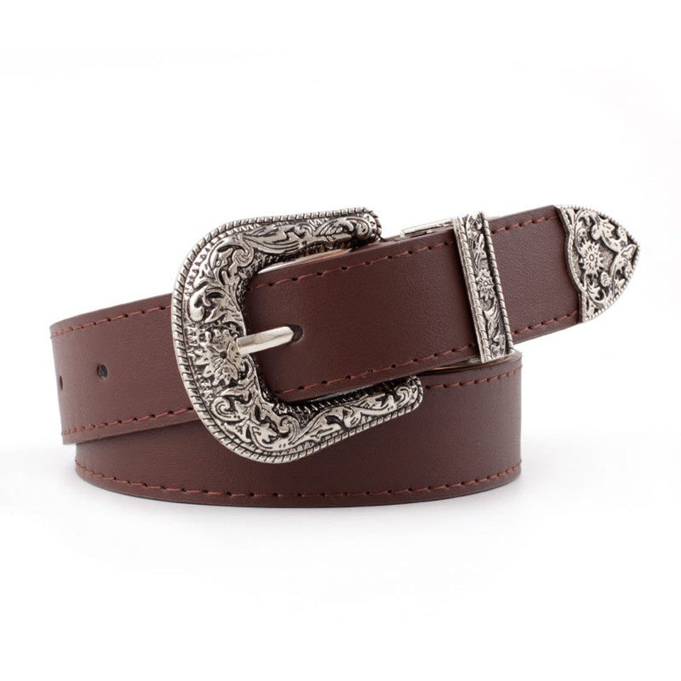 nsihing Taillengürtel Vintage-Western-Taillengürtel aus Leder mit gravierter Schnalle ideal zum Kombinieren mit Hosen, Jeans oder Kleidern