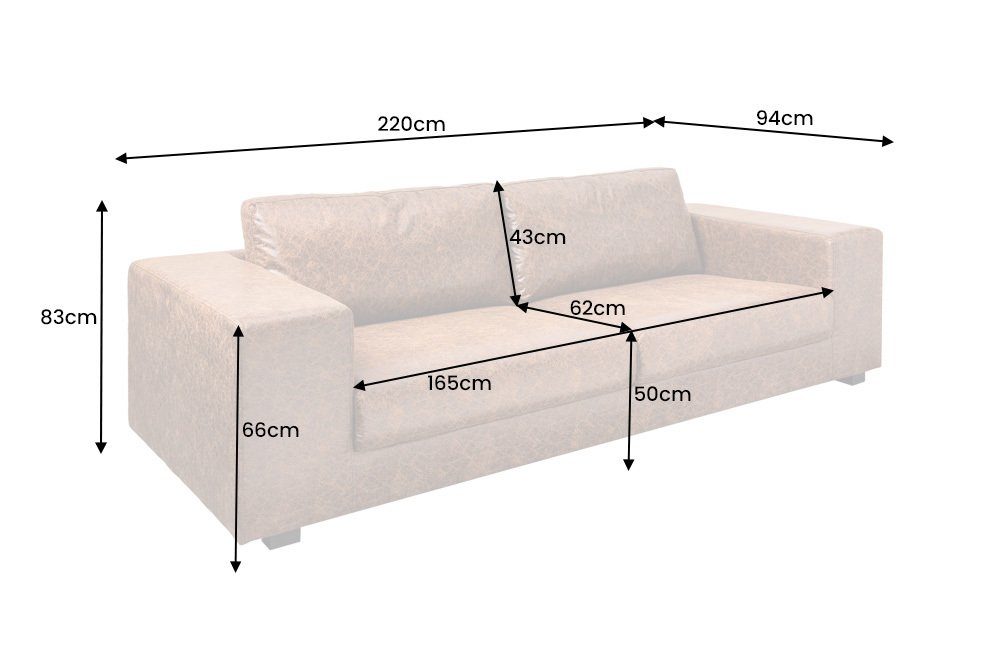 · · vintage Couch Sofa · Kunstleder · Wohnzimmer riess-ambiente · MR. 220cm LOUNGER Federkern Teile, Sitzer 1 3 Industrial braun,