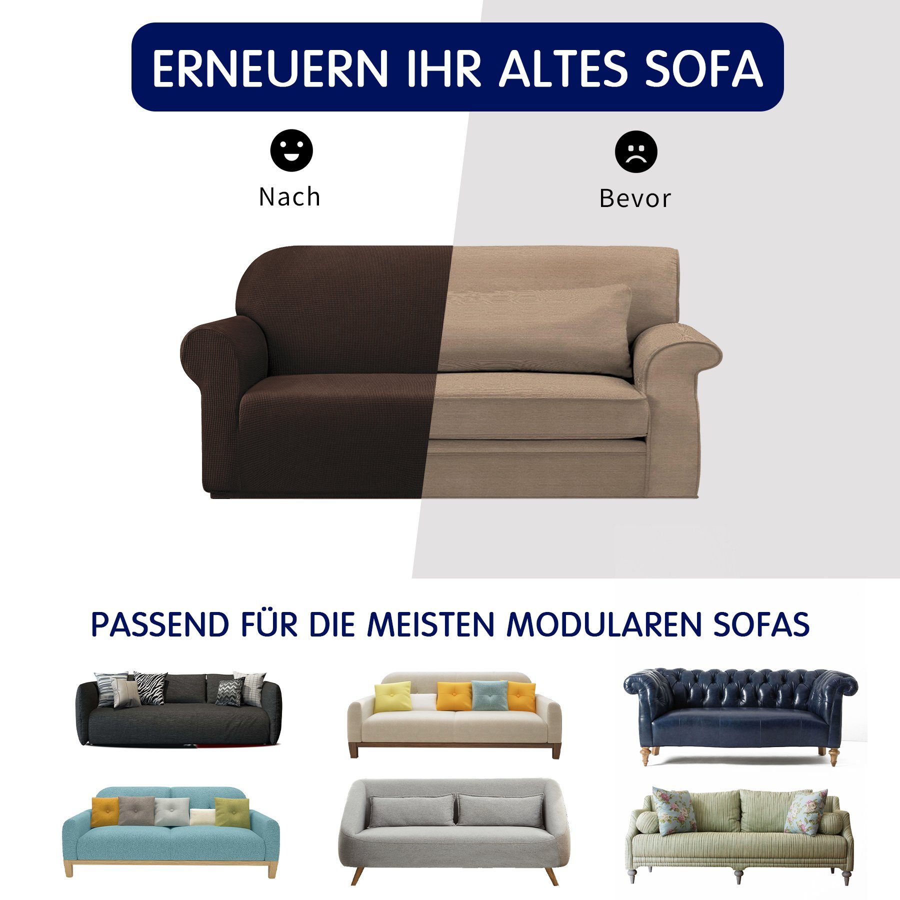Stoff Sofahusse Sofabezug, waschbarer SUBRTEX, 1 Dehnbarer Dunkelbraun Sitzer