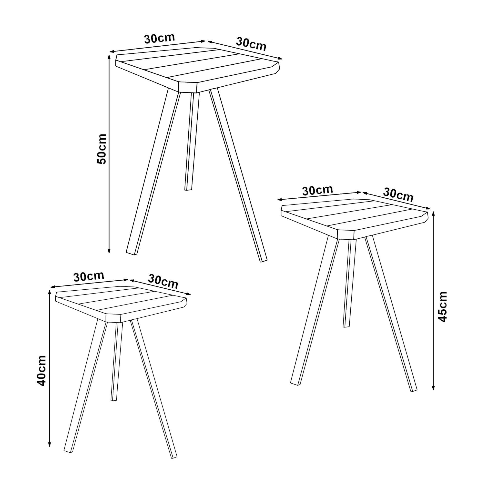 Holzton quadratisch Dunkler Set »Masku« Satztisch, 3er Holz en.casa