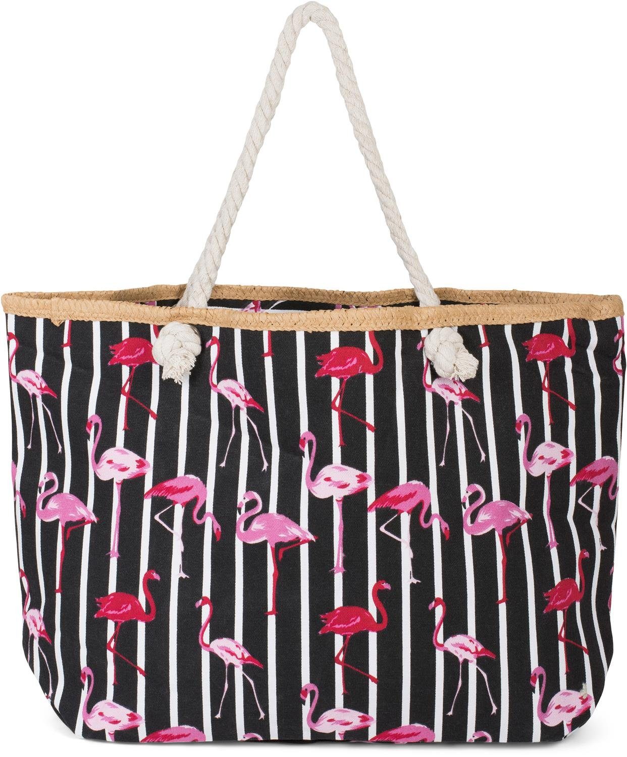 styleBREAKER Strandtasche Strandtasche mit Streifen und Flamingos (1-tlg)