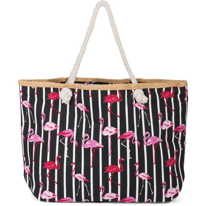 styleBREAKER Strandtasche (1-tlg) Strandtasche mit Streifen und Flamingos