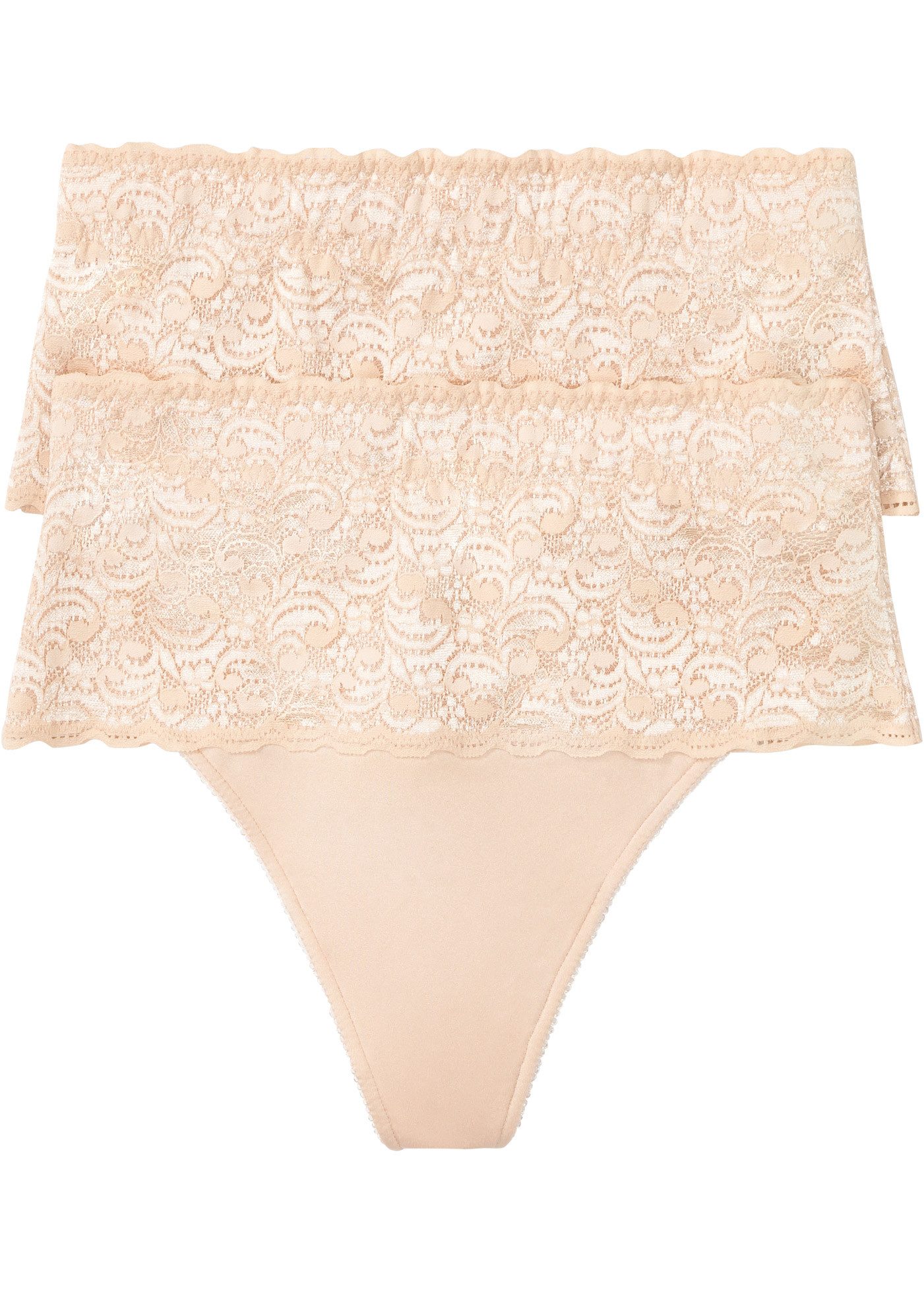 bonprix String (Packung, 2-St) mit breitem Spitzenbund, elastisches Material, figurbetonte Passform
