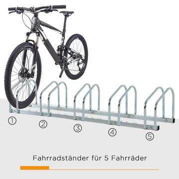 HOMCOM Fahrradständer Radständer Mehrfachständer Aufstellständer Silber (Set, 1-St., Boden- und Wandmontage Stahl bis 5 Fahrräder), 145L x 33B x 27H cm