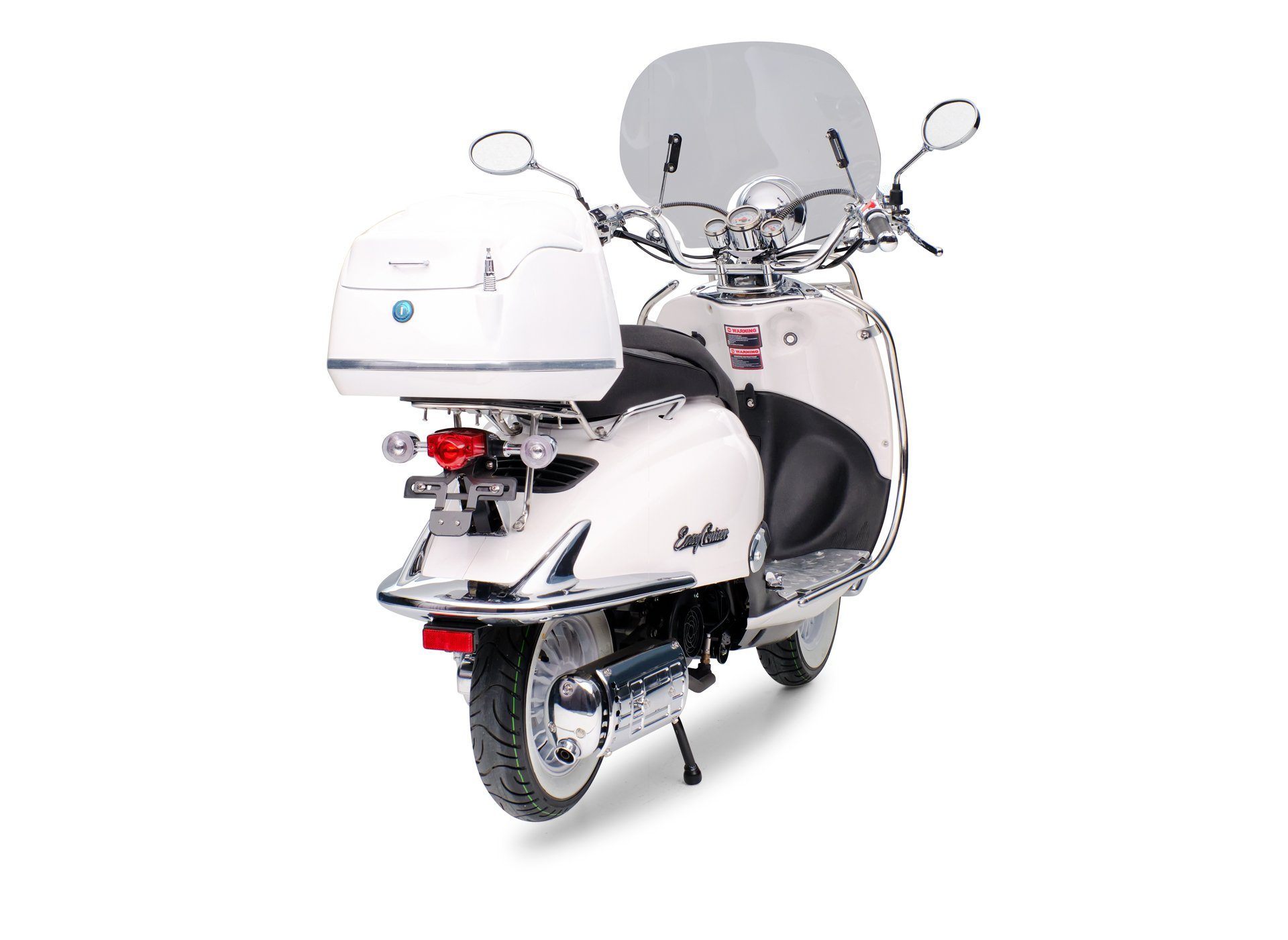 Burnout Motorroller Roller Weiß Chrom 45 ccm, (Chrom EasyCruiser, 50 Paket Edition, Euro Retro 5, km/h, Vollaustattung)