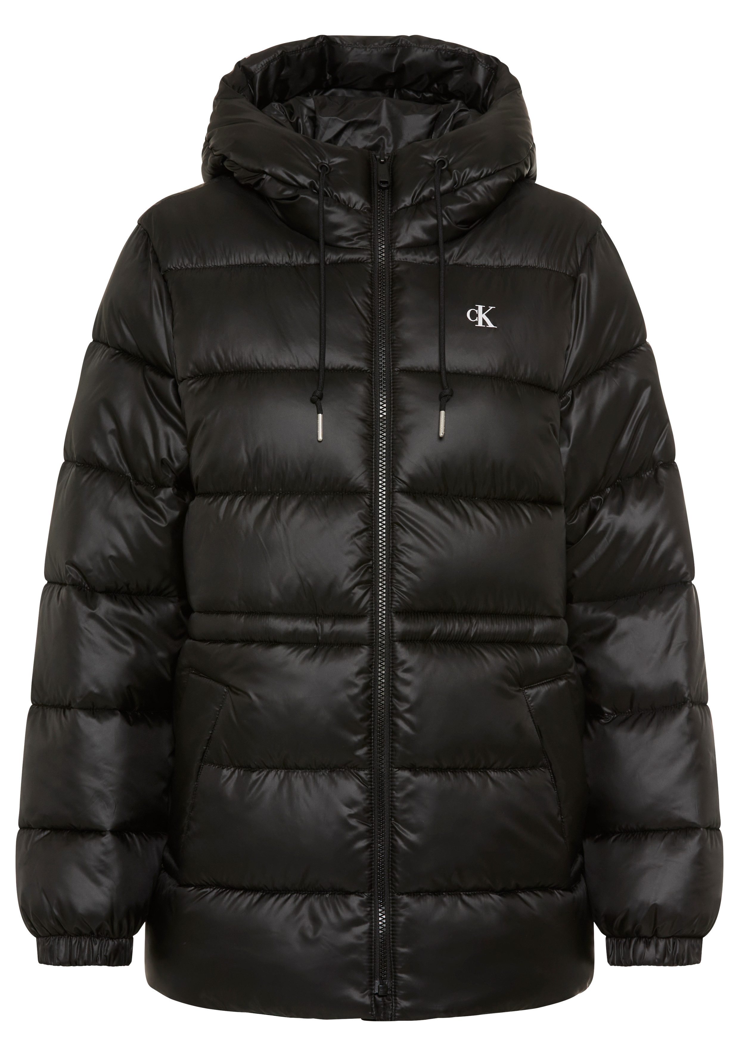 Calvin Klein Jeans Steppmantel Regular Fit, warm wattiert, Logoschriftzug auf der Kapuze