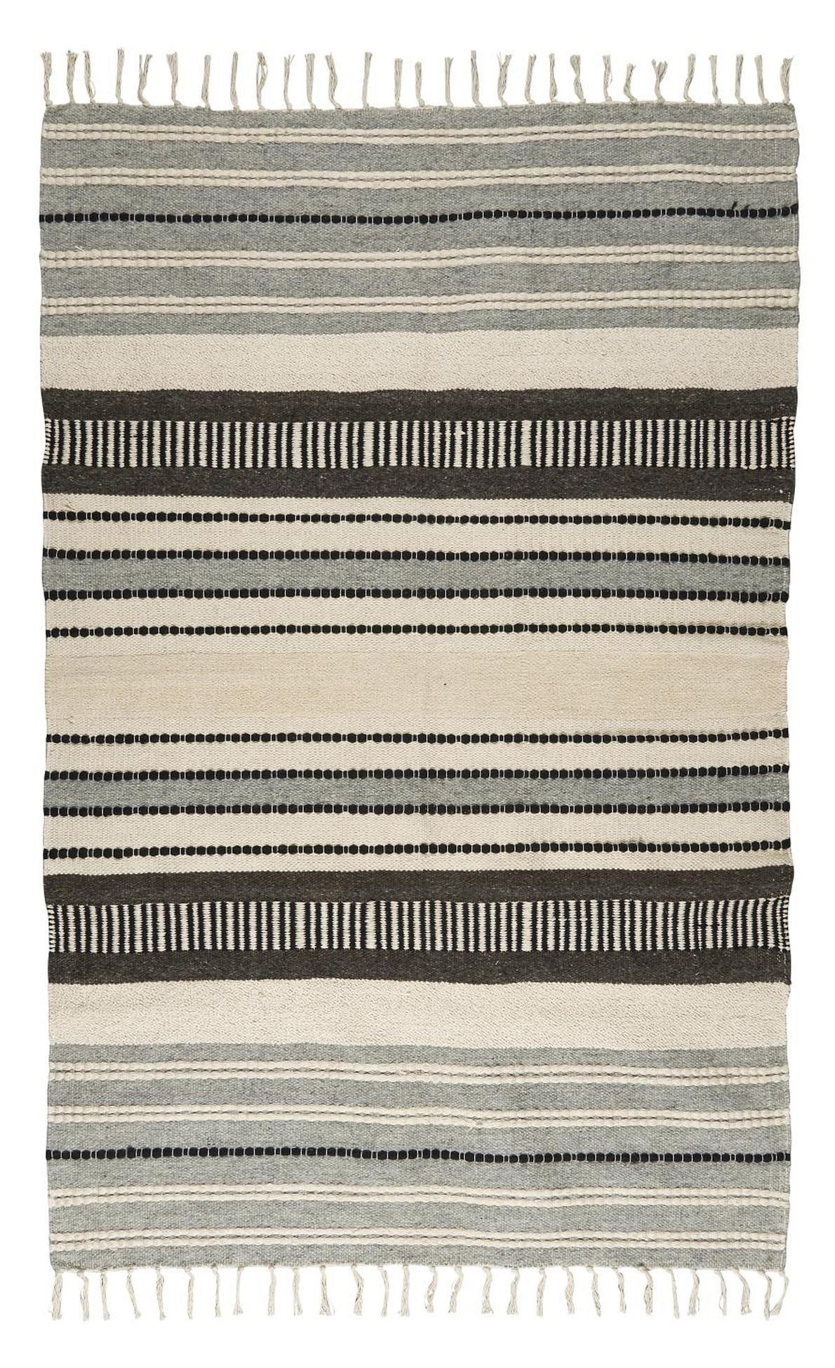 Läufer Teppich Läufer Grau Natur gestreift 120x180cm Baumwolle Wolle Ib