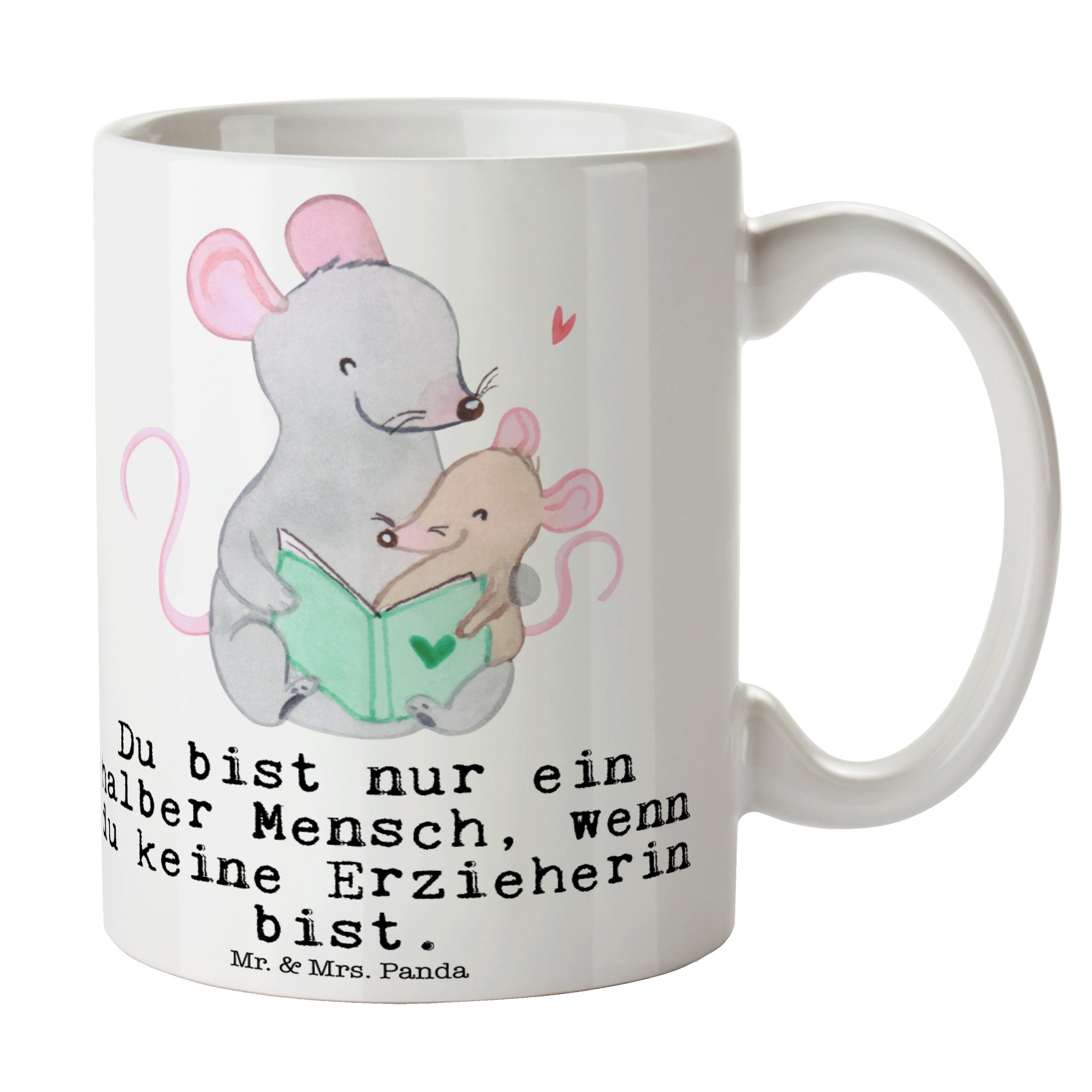 Mr. & Mrs. Panda Tasse Erzieherin mit Herz - Weiß - Geschenk, Tasse Sprüche, Becher, Tasse, Keramik