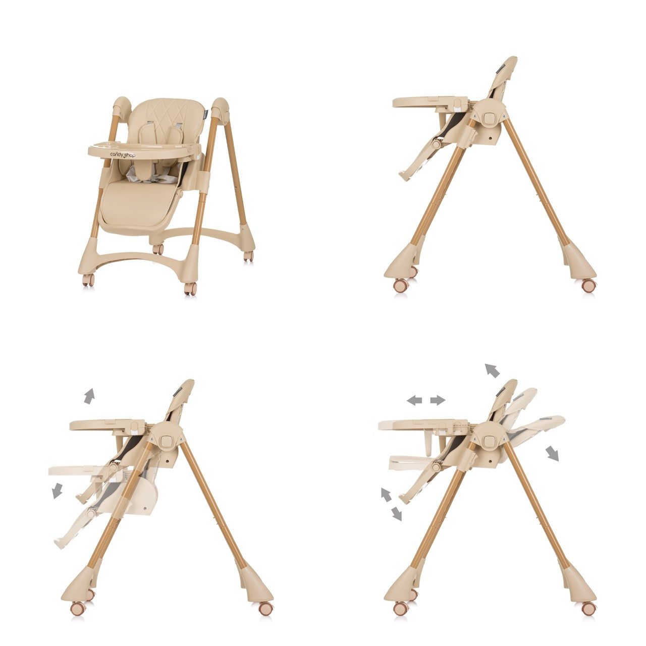 Chipolino Kombihochstuhl Kinderhochstuhl Candy Shop, 4 Räder, verstellbar, Fußstütze, faltbar