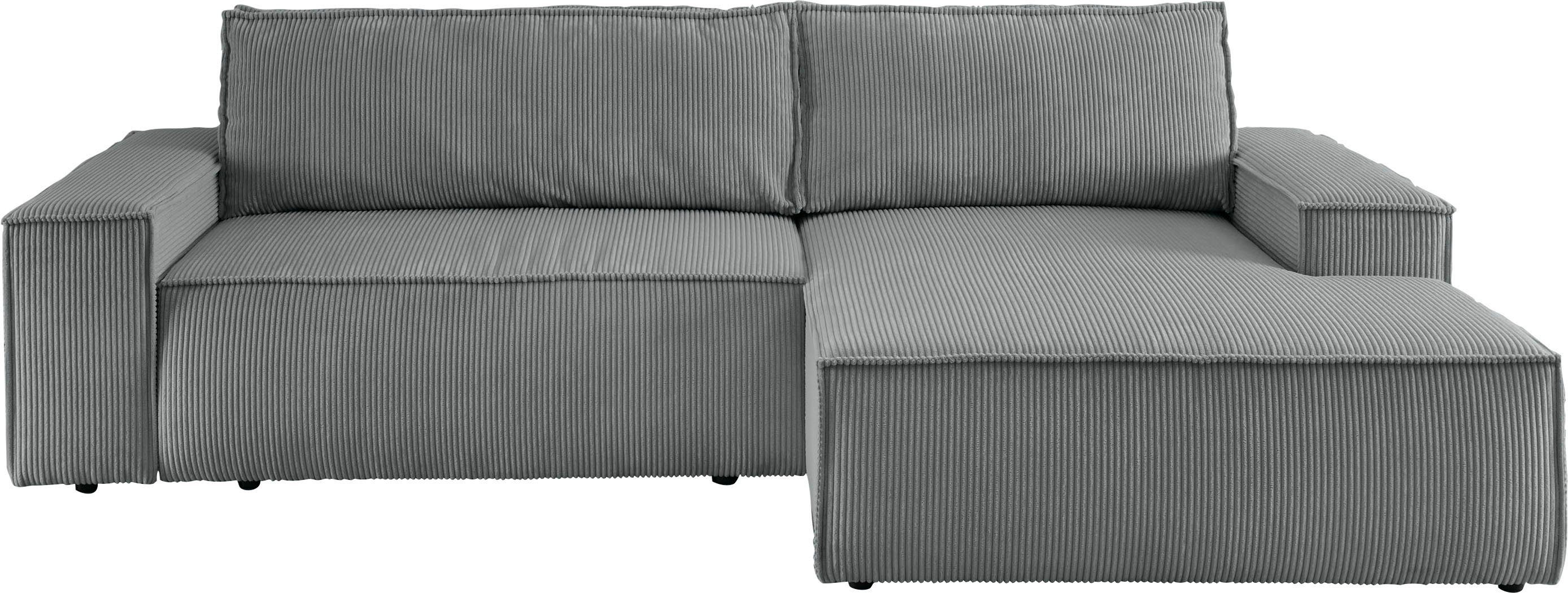 Home affaire Ecksofa SHERWOOD Schlafsofa 267 cm, L-Form, Schlaffunktion mit Bettkasten (210x136 cm), Cord, Vintage, Samtvelours