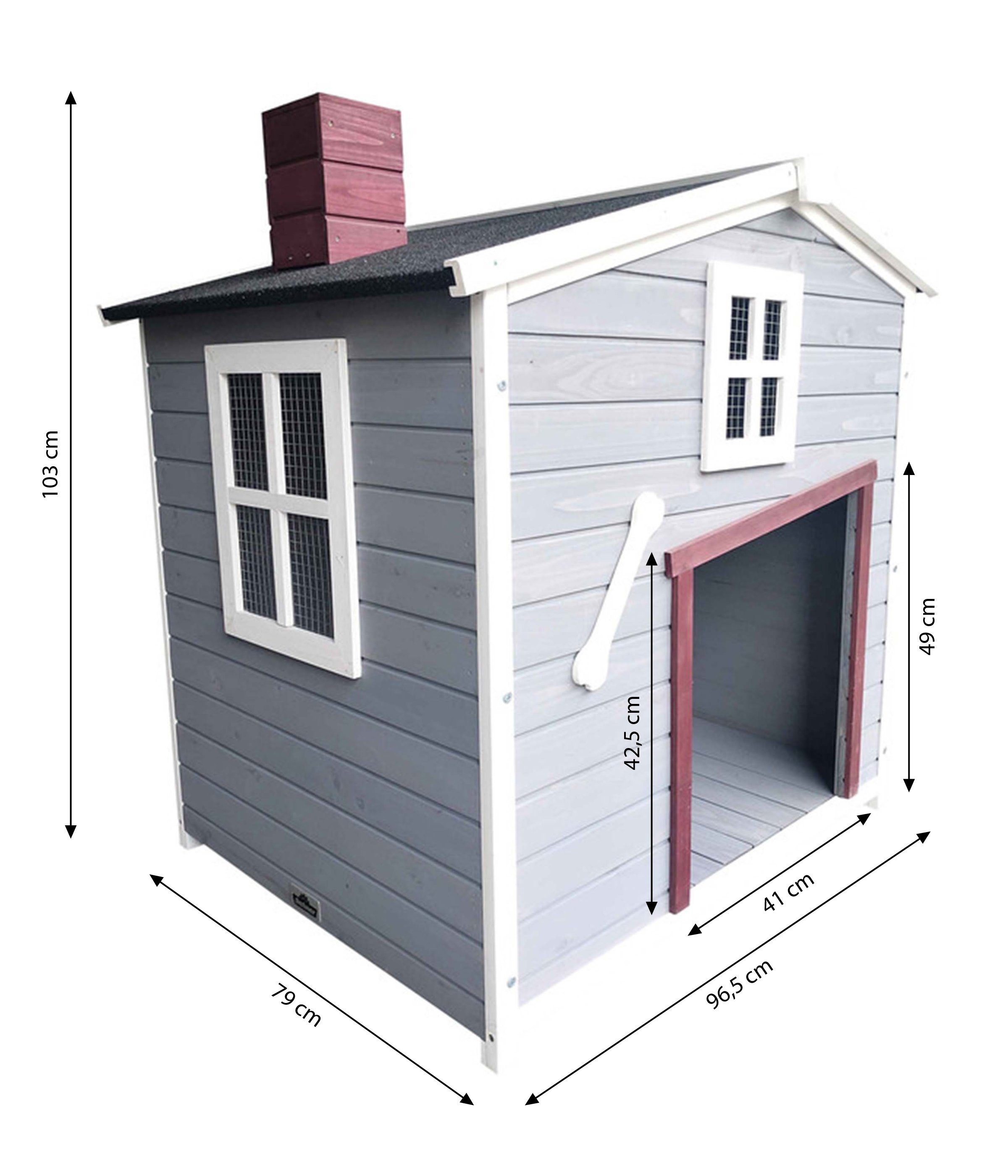 Dehner Tierbett Hundehütte Hector, 96.5 x 103 x 79 cm, robust verarbeitet aus Tannenholz mit Bitumendach