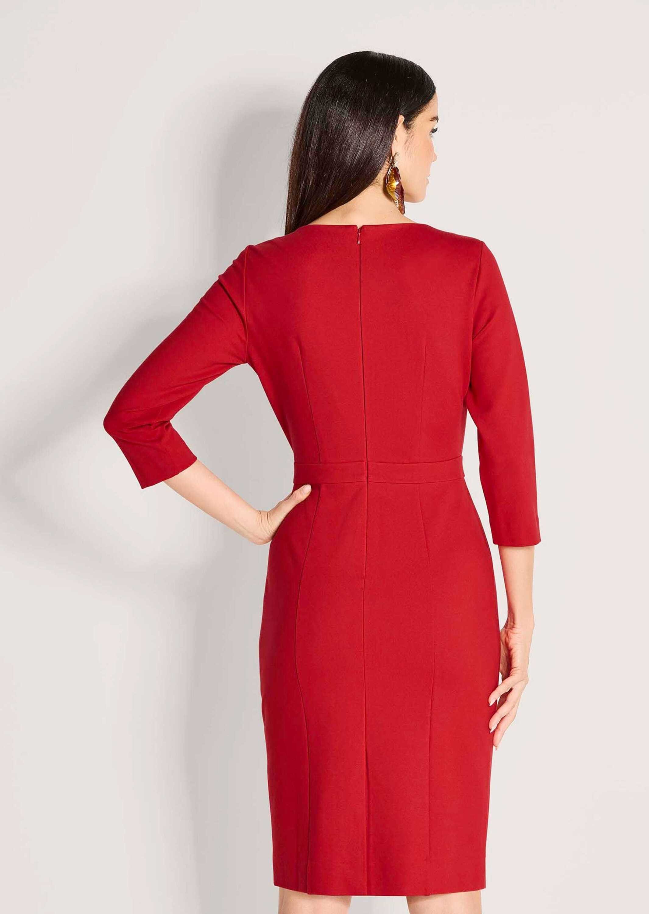 MADELEINE Maxikleid Schmales Jersey-Kleid mit Rundhals Etuikleid mit 3/4-Ärmel, Zierbiesen, knieumspielend