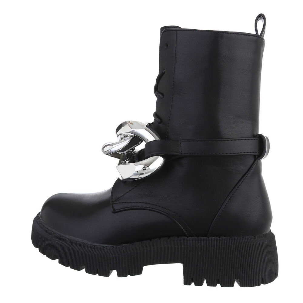 Ital-Design Damen Bikerschuhe Biker Stiefelette Blockabsatz Plateaustiefeletten in Schwarz