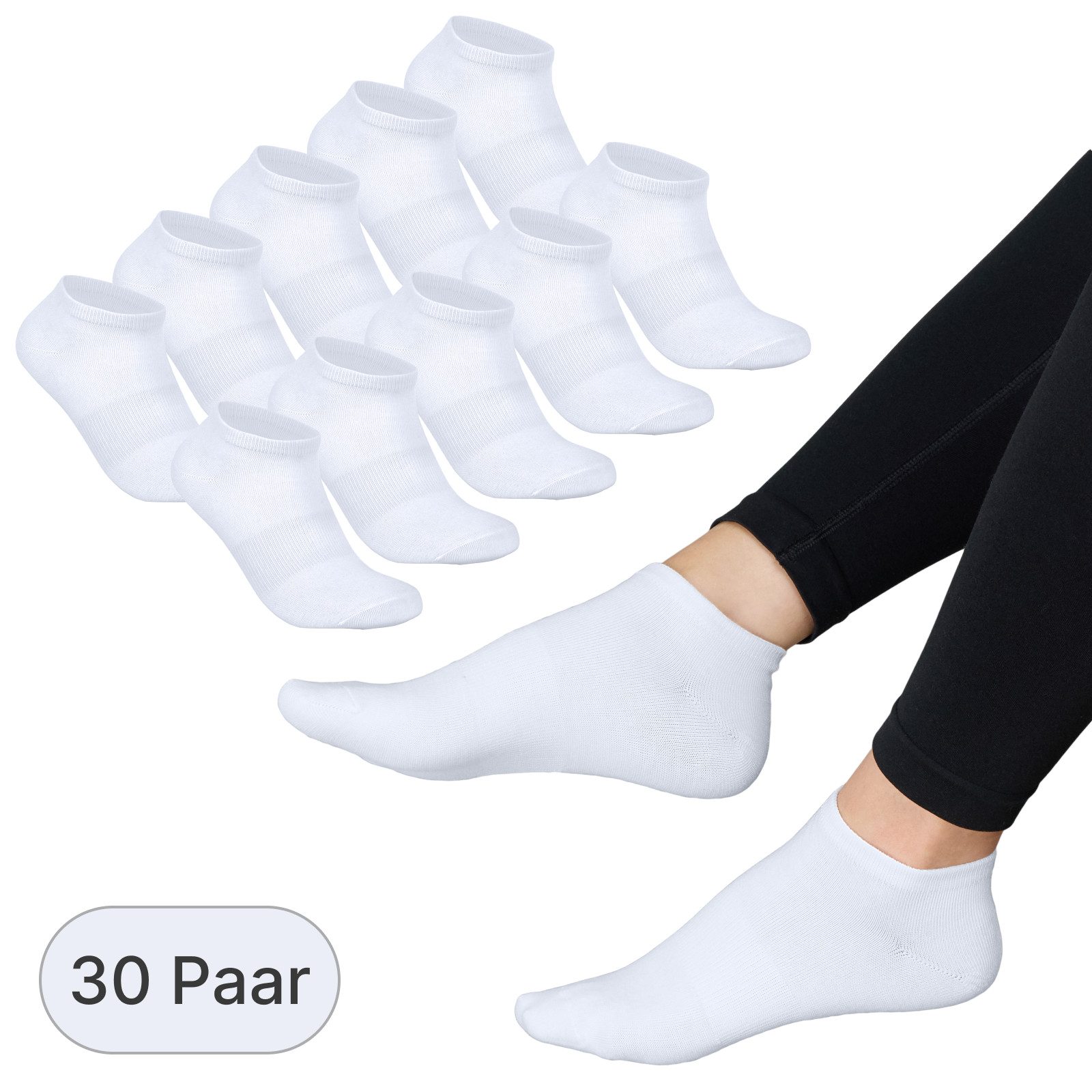 EAAKIE Sneakersocken Sneakersocken Unisex Kurzsocken 5/10/20/30 Paar Weiß Baumwolle (30-Paar)