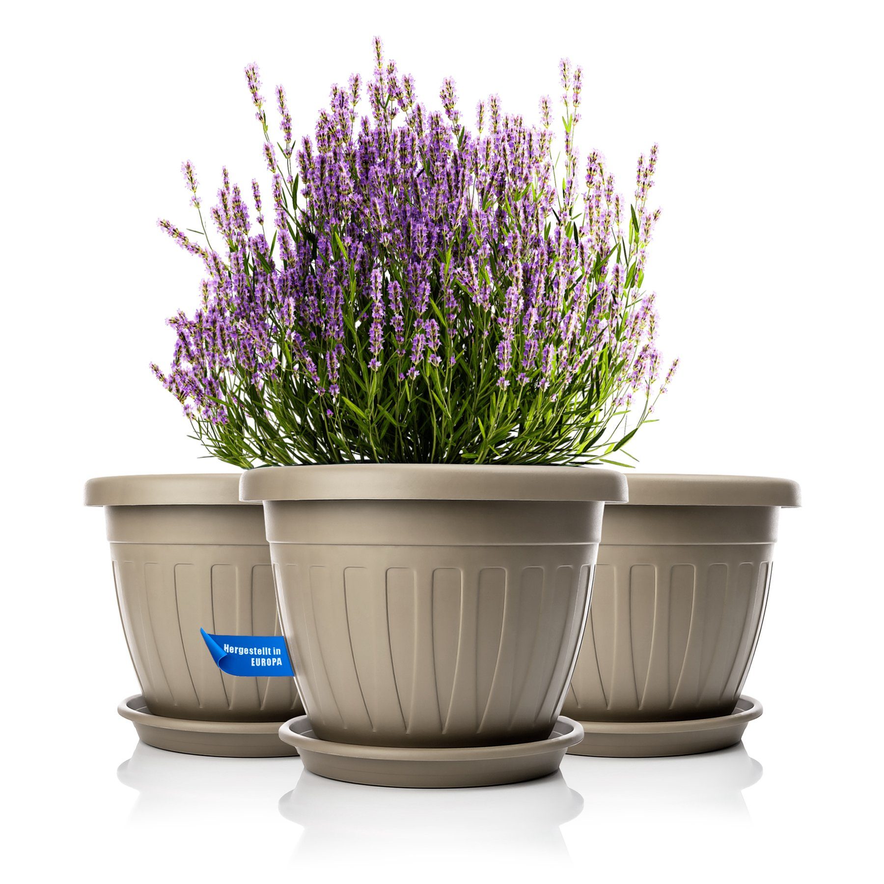 BigDean Blumentopf 3x Pflanzkübel mit Untersetzer rund ø40xH31 cm Mokka/bra günstig online kaufen