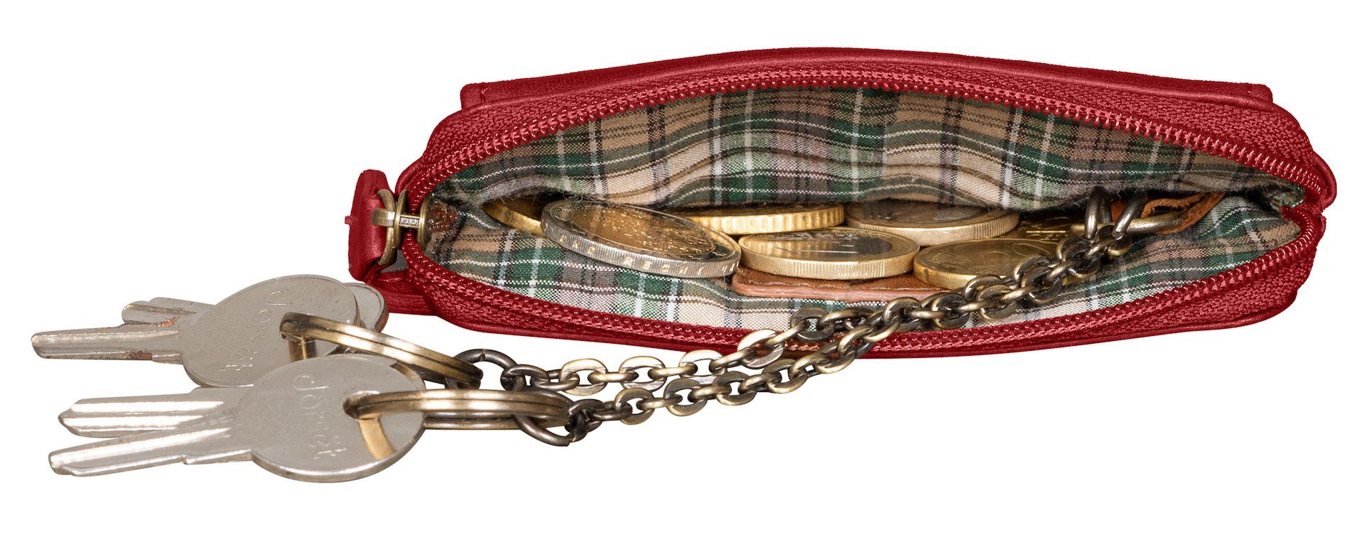 Benthill Schlüsseltasche Echt-Leder Schlüsseletui mit Kartenfach - Münzbörse mit Kleingeldfach, Kartenfächer Münzfach Reißverschlussfach – Bild 4 von 5