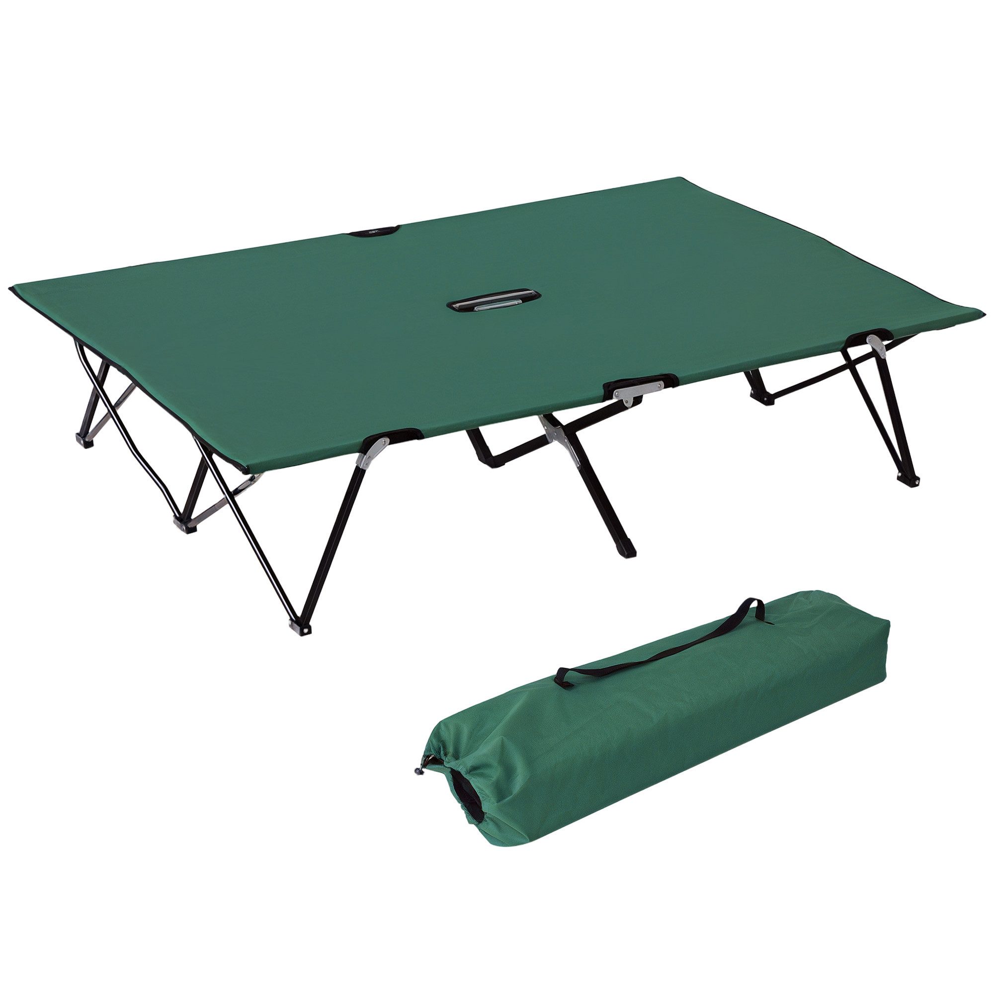 Outsunny Feldbett Klappbar 2 Personen mit Tragetasche bis 136 kg belastbar (Klappbett, 1-St., Campingbett) für Garten, Balkon, Schwarz+Grün