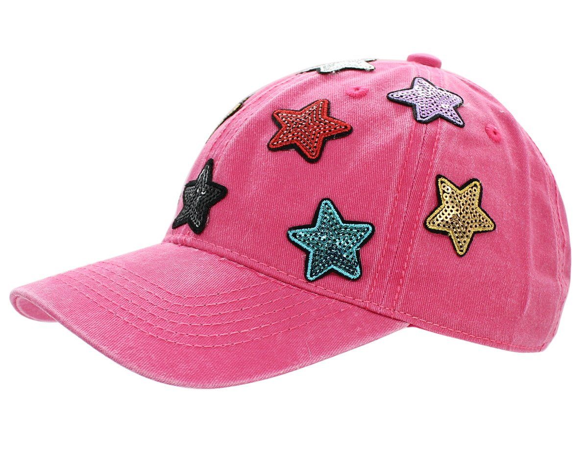 Mütze Kappe Baseball Damen Bunte Sternchen Pailletten Schirmmütze Baseball K101-Pink Cap mit Cap Pailletten dy_mode Basecap