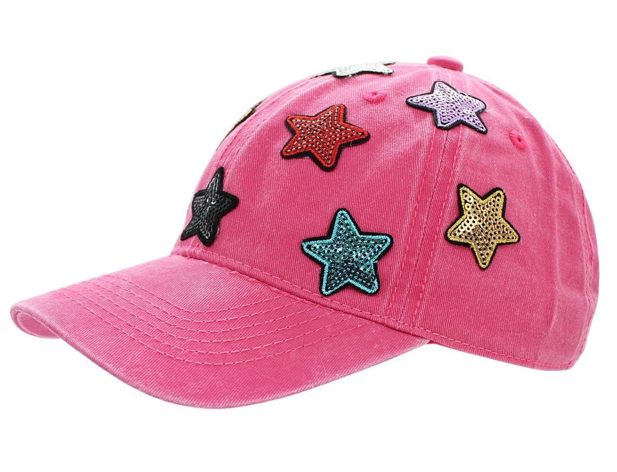 dy_mode Baseball Cap Damen Pailletten Bunte mit Cap Baseball Pailletten Kappe Schirmmütze Sternchen K101-Pink Mütze Basecap