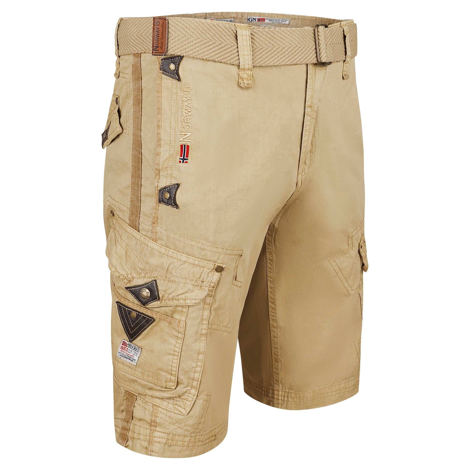 Beige 1-tlg) (Packung, Geographical Cargoshorts kurze Gürtel BRPEANUT Norway Mit Hose Herren