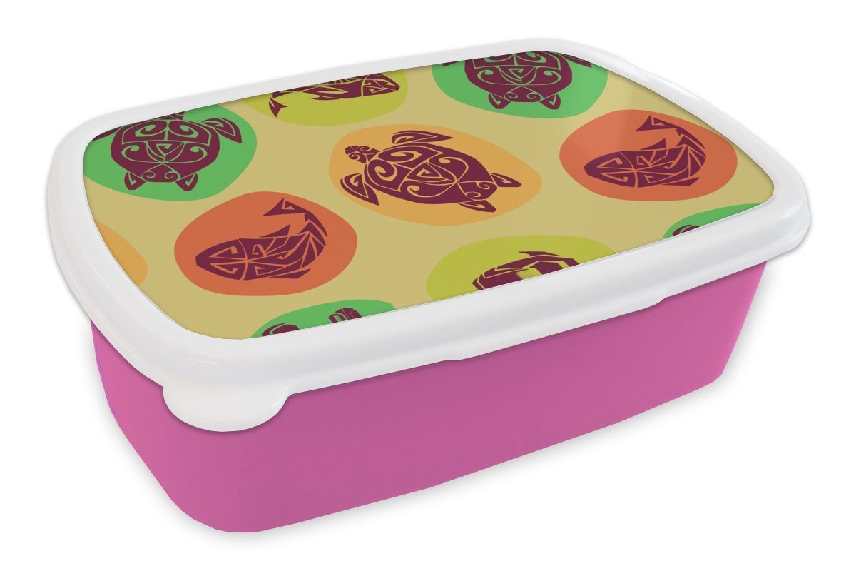 MuchoWow Lunchbox Schildkröte - Fisch Muster, Mädchen, Kunststoff, Brotbox Maori rosa für - Snackbox, Kinder, Brotdose (2-tlg), Erwachsene, Kunststoff 