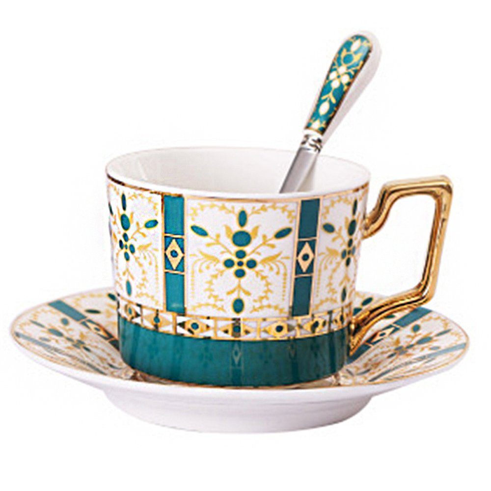 Dekorative Kaffeeservice Kaffeebecher-Geschenkset, Keramik-Kaffeebecher-Set (1-tlg), Teetasse mit Untertassen und Löffel, Ceramic Teetasse Set