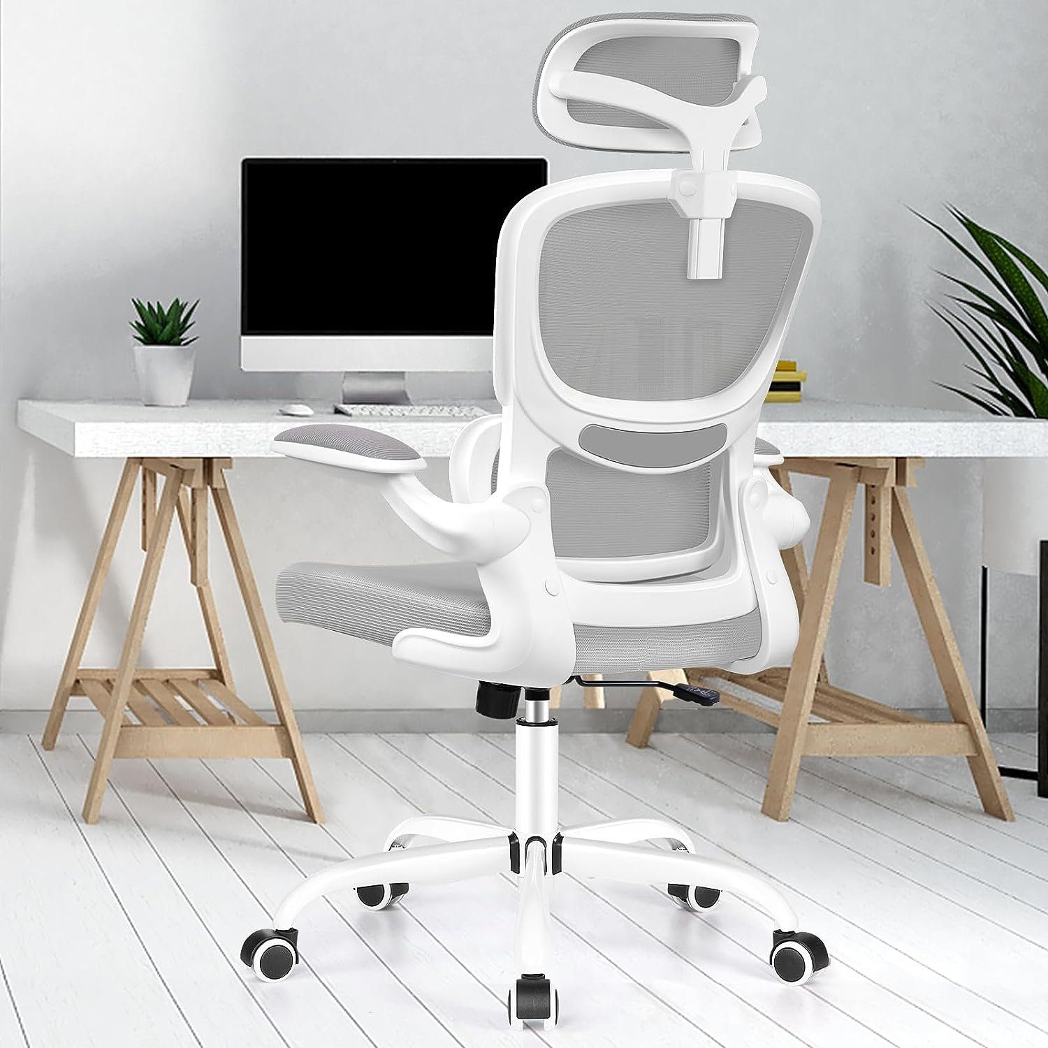 (Computerstuhl mit Hochklappbaren 90°-135° Neigungsfunktion Armlehnen), Bürostuhl Schreibtischstuhl Razzor Netz Ergonomisch, mit aus