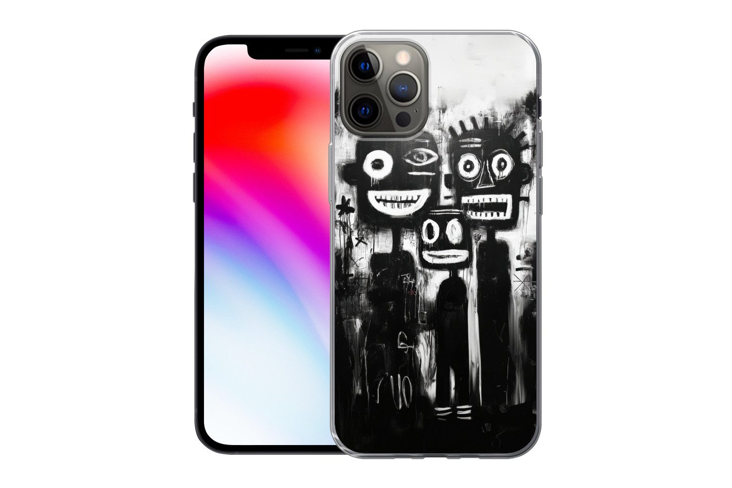 MuchoWow Handyhülle für Apple iPhone 13 Pro Malerei - Figuren - Schwarz - Abstrakt, Smartphone-Bumper, Print, Handy Schutzhülle Dünn