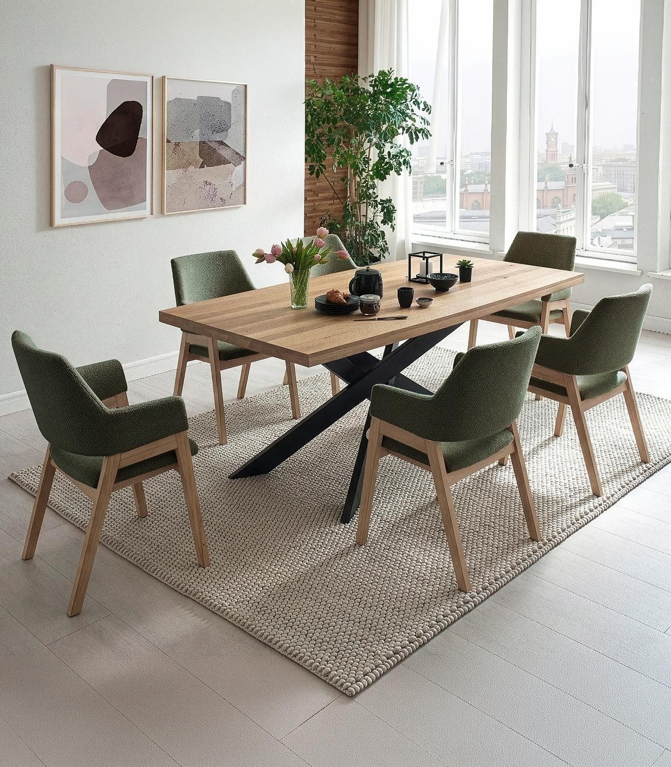 MCA furniture Esszimmerstuhl BATUMI, Olivgrün, Braun, Wildeiche massiv, Stoff (1 St), B 60 x H 87 x T 59 cm