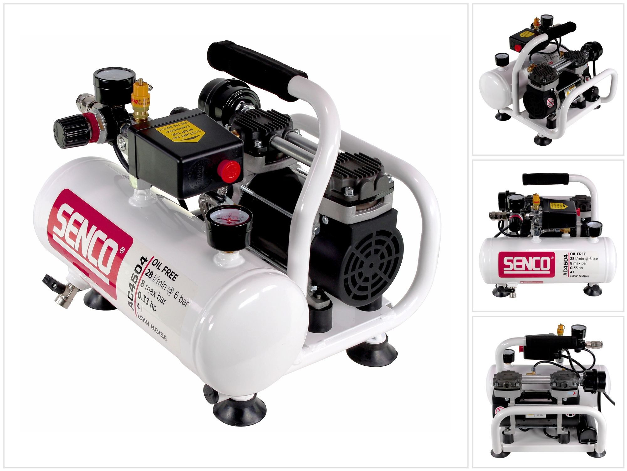 Senco Kompressor AC4504 Leiselauf Kompressor ölfrei 230V 8bar 4l Volumen (AFN0024)